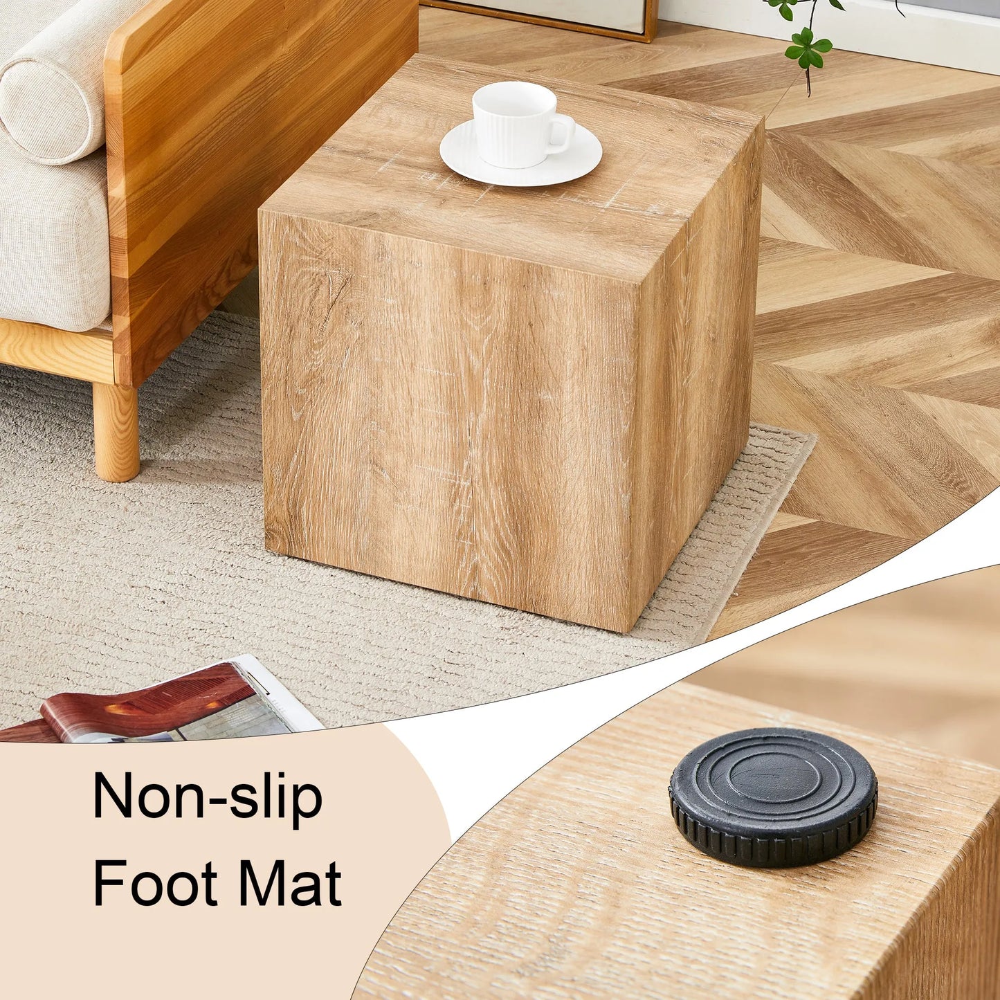 Elevate your living space with this square modern MDF coffee table that showcases smooth, light wood color texture patterns. It is characterized by – view 7