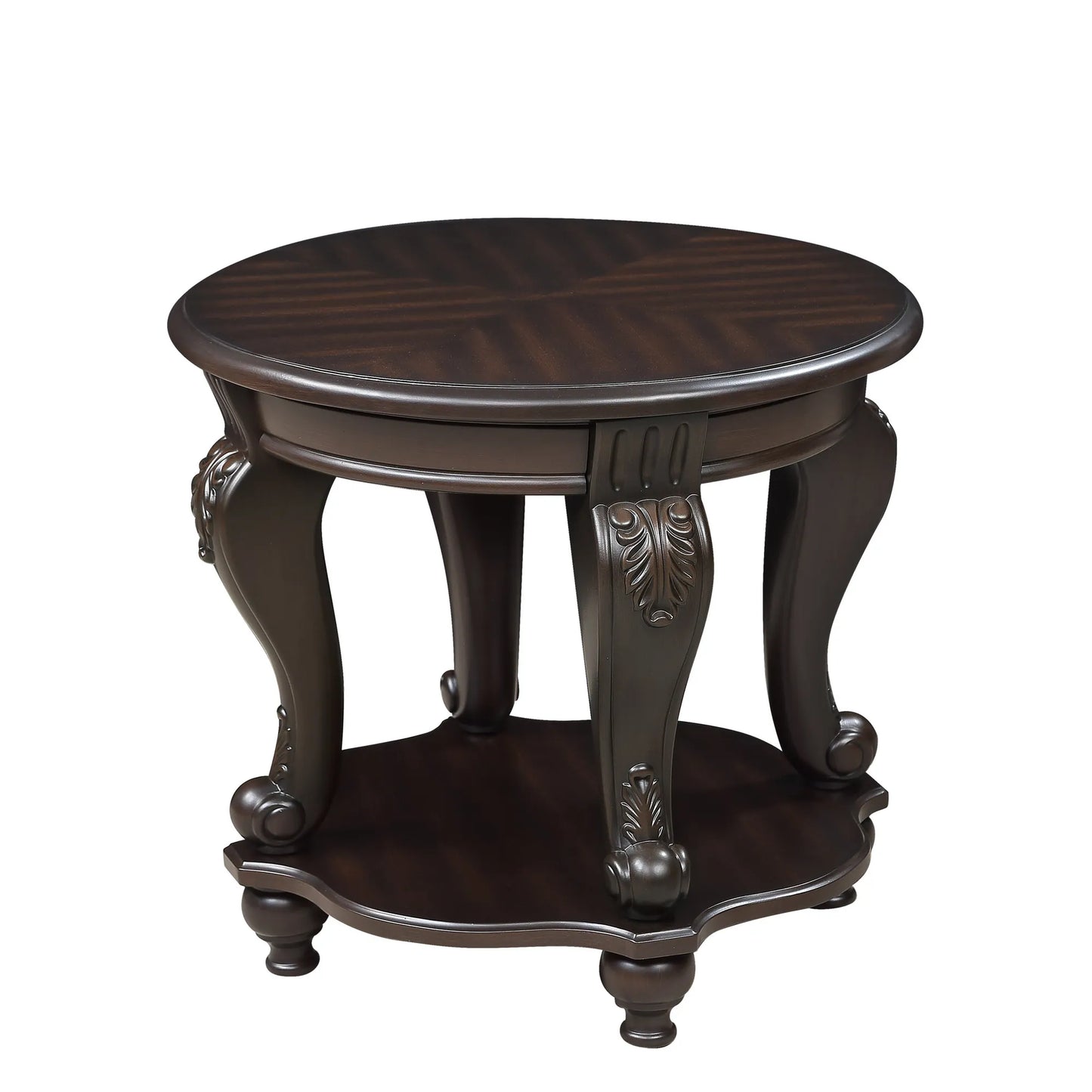 22'' Two Tone Round End Table,Solid Wood Sofa Side Table with Shelf,Living Room Corner Table Easy Assemble, Espresso – view 7