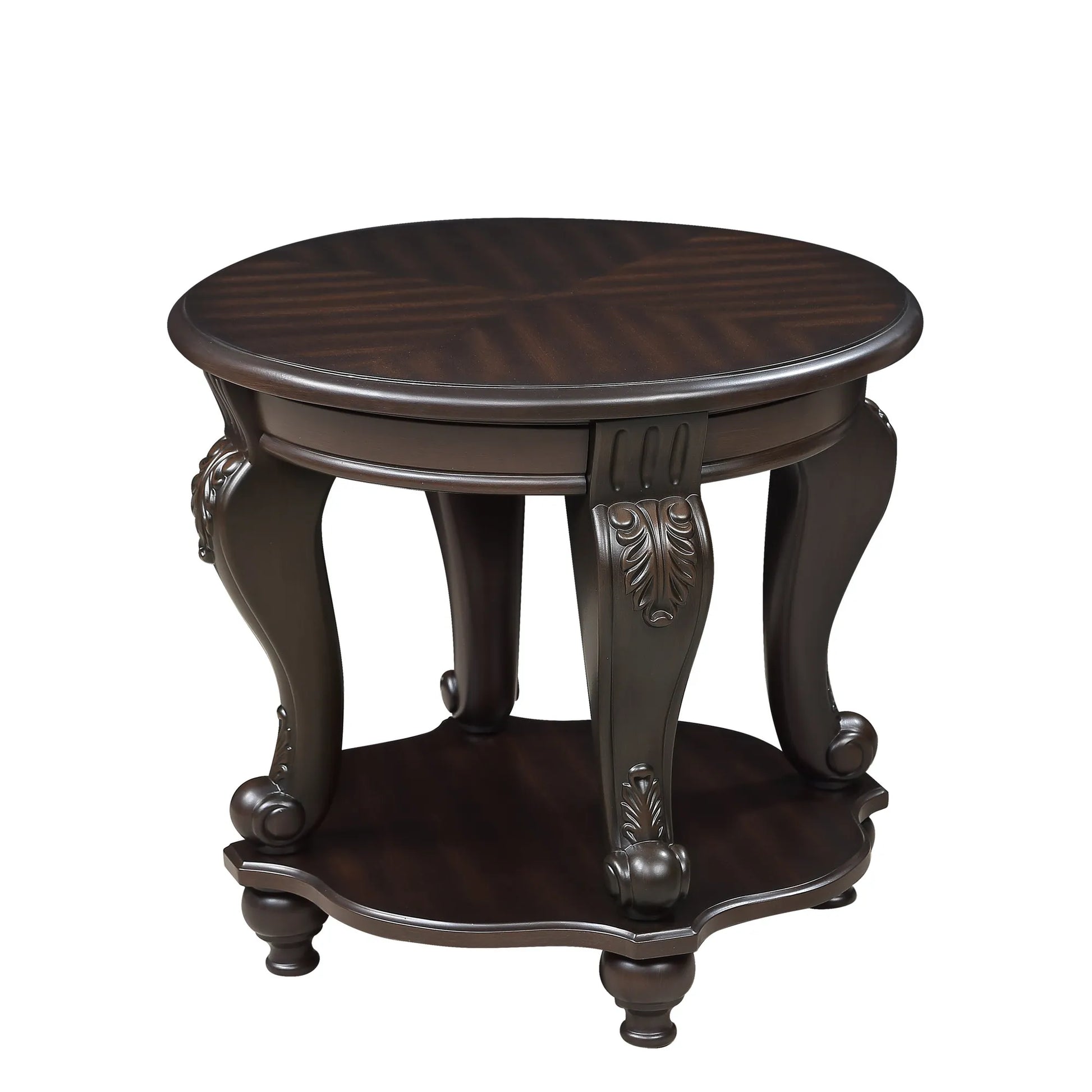 22'' Two Tone Round End Table,Solid Wood Sofa Side Table with Shelf,Living Room Corner Table Easy Assemble, Espresso – view 7