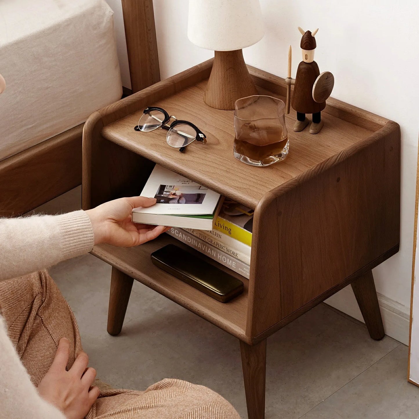 Pure Solid Wood Bedside Cabinet Modern Simple Nightstands European Beech Solid Beech Storage Cabinet Natural – view 7