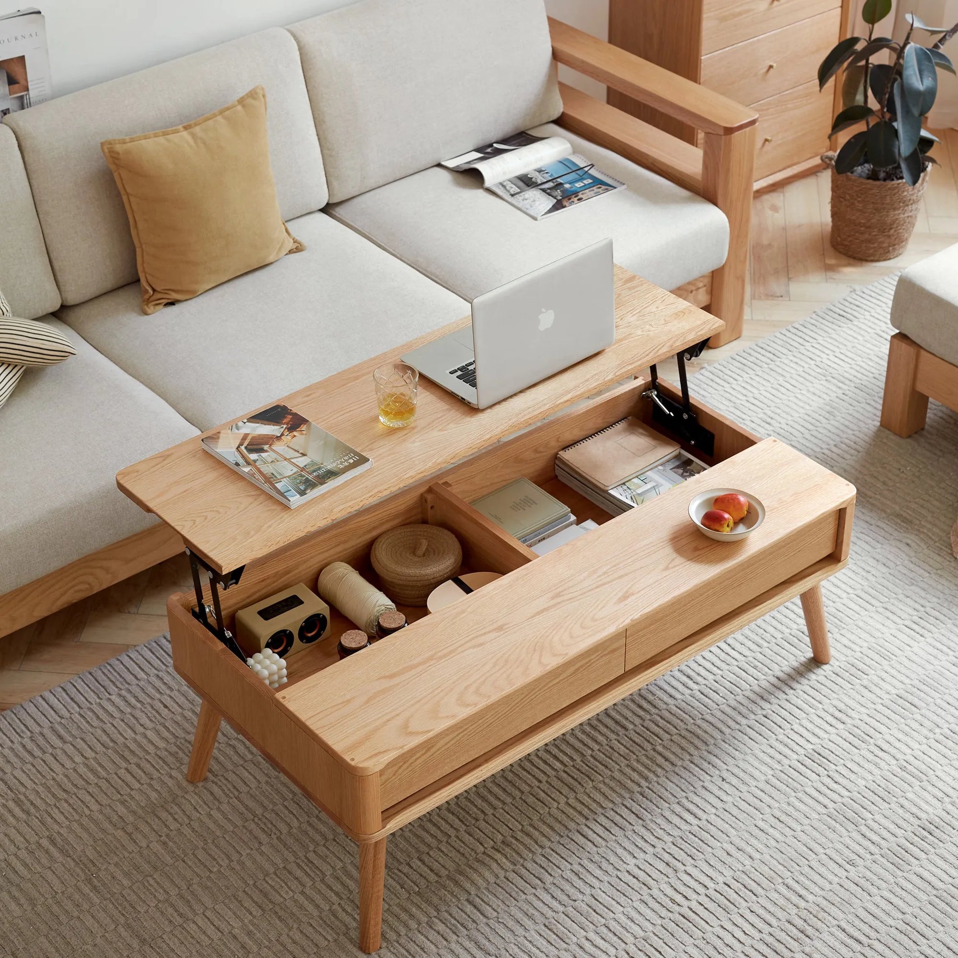 Elevating Center Table Low Table 100% Solid Oak Wood Top Plate Desk Coffee Table Width 100 x Depth 60 x Height 45 cm Study Desk Work From Home Easy – view 7