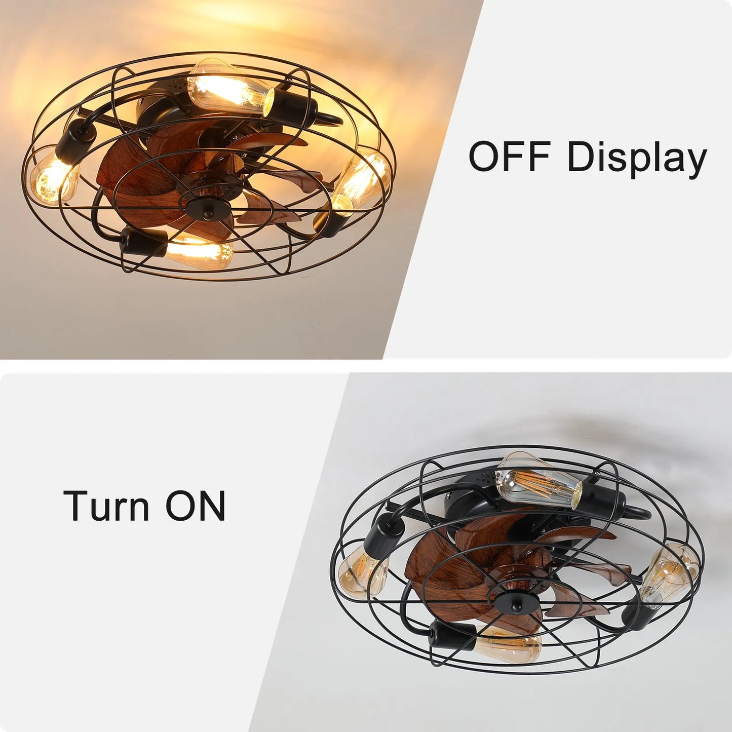 Caged Ceiling Fan With Light, 20'' farmhouse Low Profile Ceiling fan Lights With Remote Control, Modern Enclosed 4x E26 Bulb Ceiling Fans With – view 7