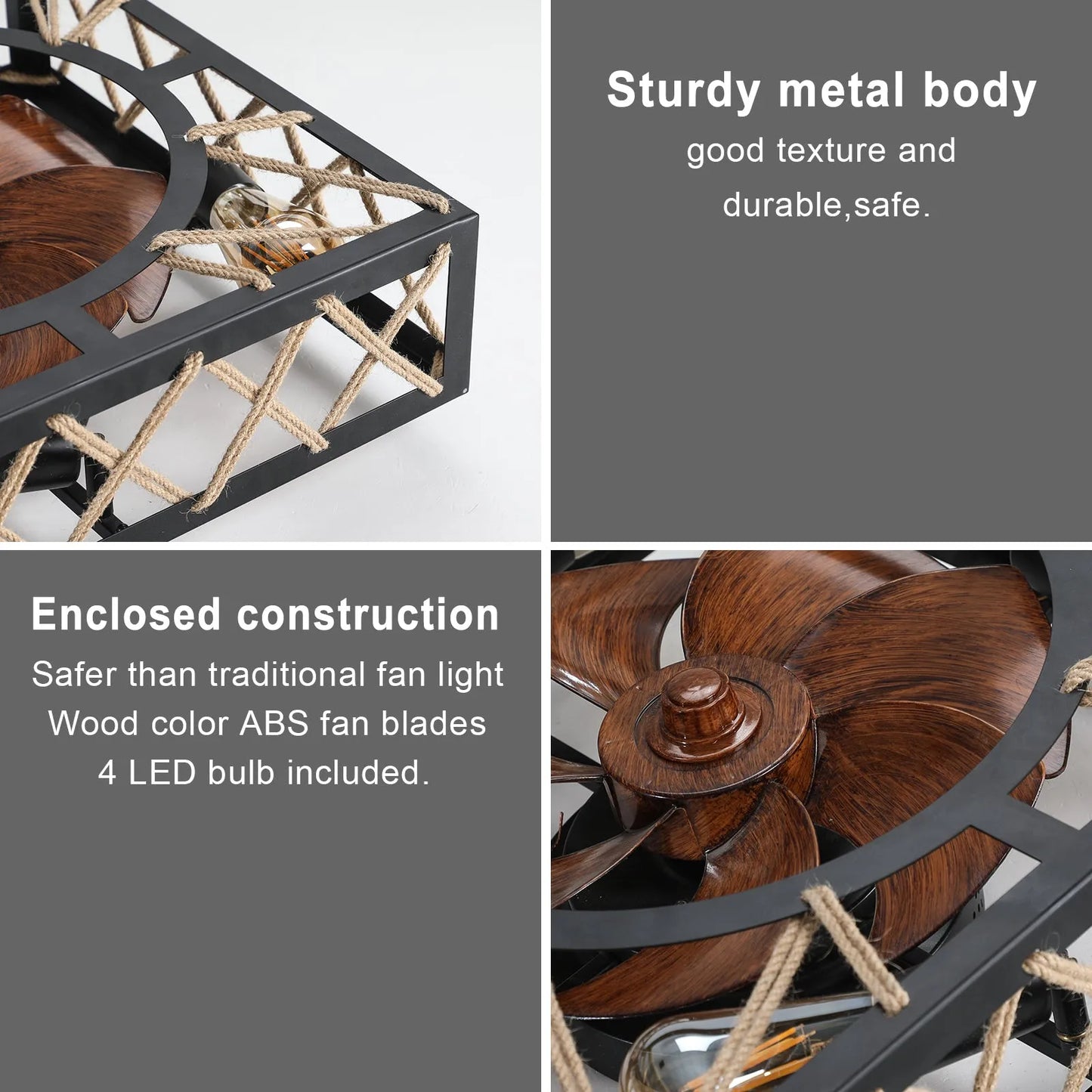 Farmhouse Rustic Ceiling Fan and Remote Control,Square Caged Industrial Ceiling Fixture with 6 Speeds & Noiseless DC Motor for Kitchen Dining Room – view 7