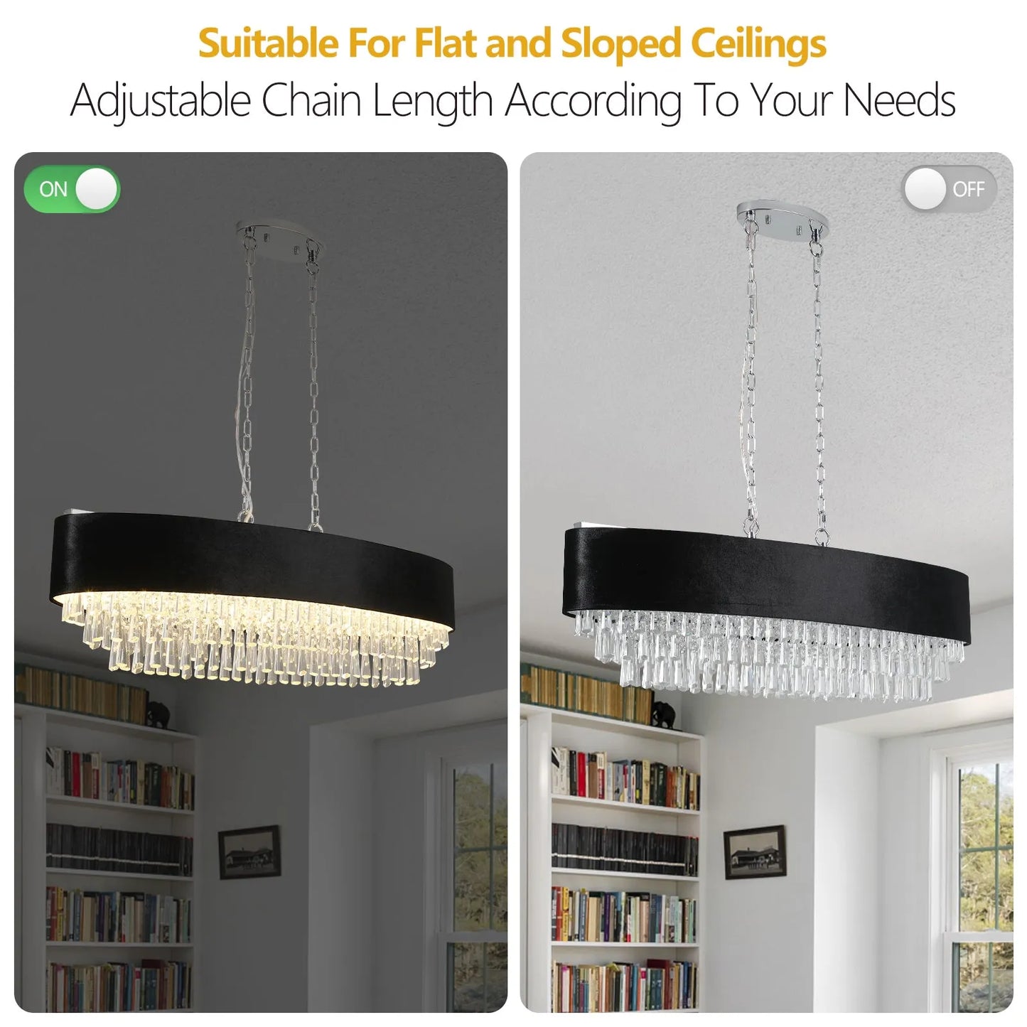 39' Modern Crystal Chandelier with Black Imitation Velvet Anti-Glare Shade, Adjustable Height, 8-Light G9 Base for Dining Room, Living Room, or – view 7