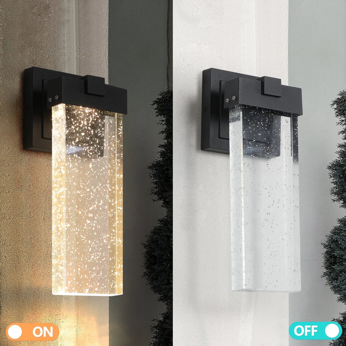 2-Pack Outdoor Wall Light Fixture, Weatherproof LED Wall Sconce with Bubble Crystal and Light Sensor - 12W Per Lamp – view 7