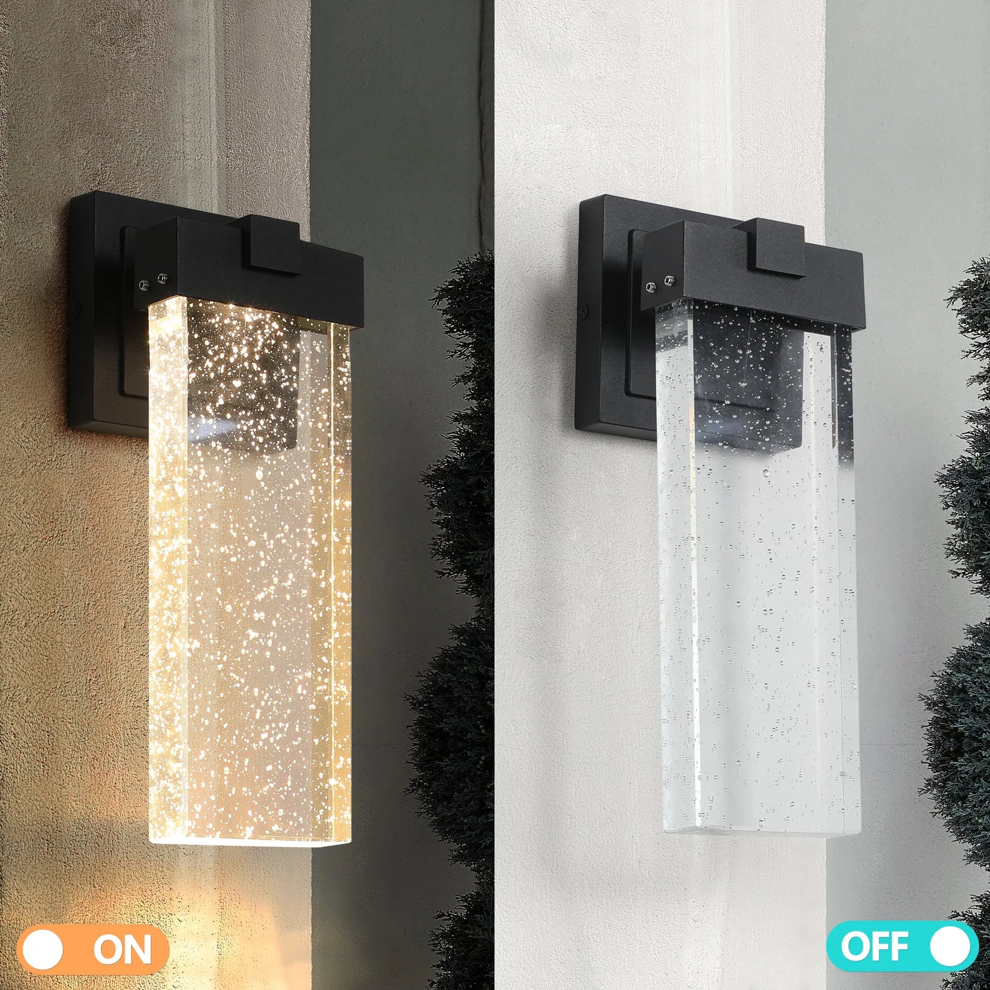 2-Pack Outdoor Wall Light Fixture, Weatherproof LED Wall Sconce with Bubble Crystal and Light Sensor - 12W Per Lamp – view 7