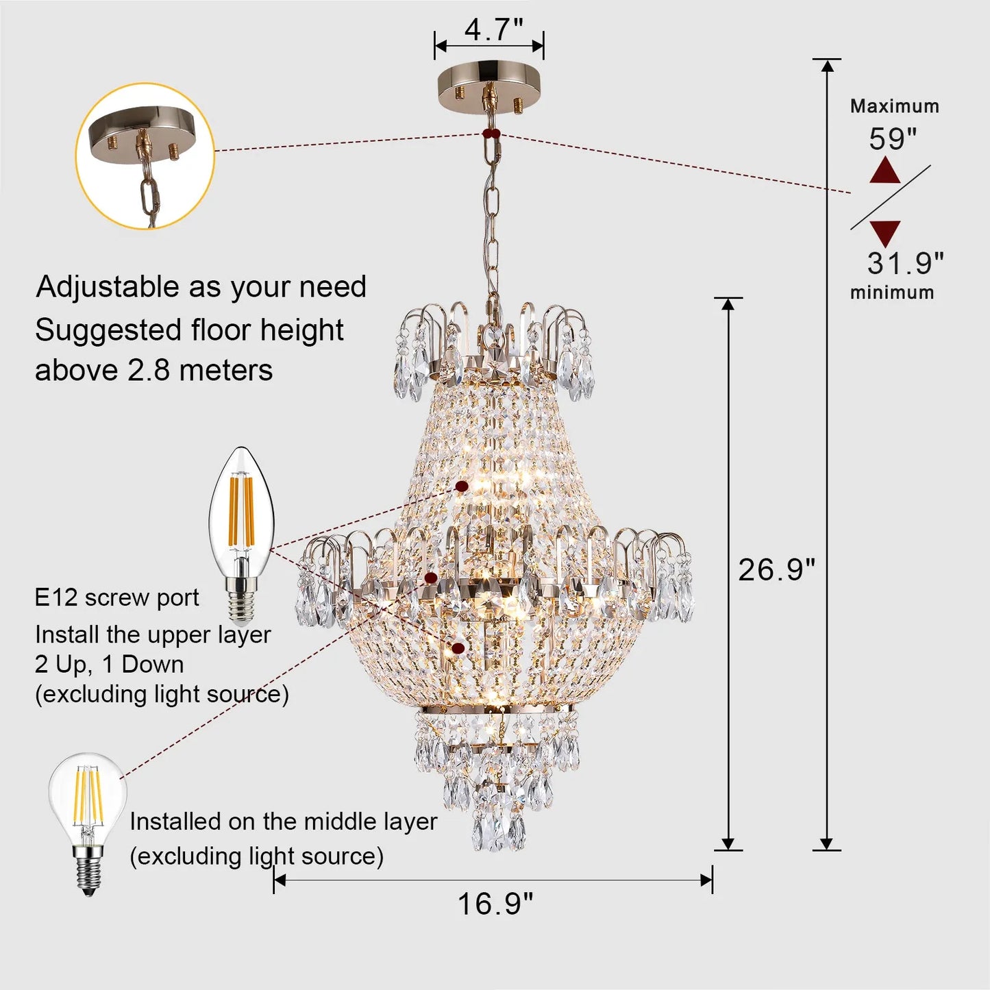 Gold Crystal Chandeliers,Large Contemporary Luxury Ceiling Lighting for Living Room Dining Room Bedroom Hallway – view 7