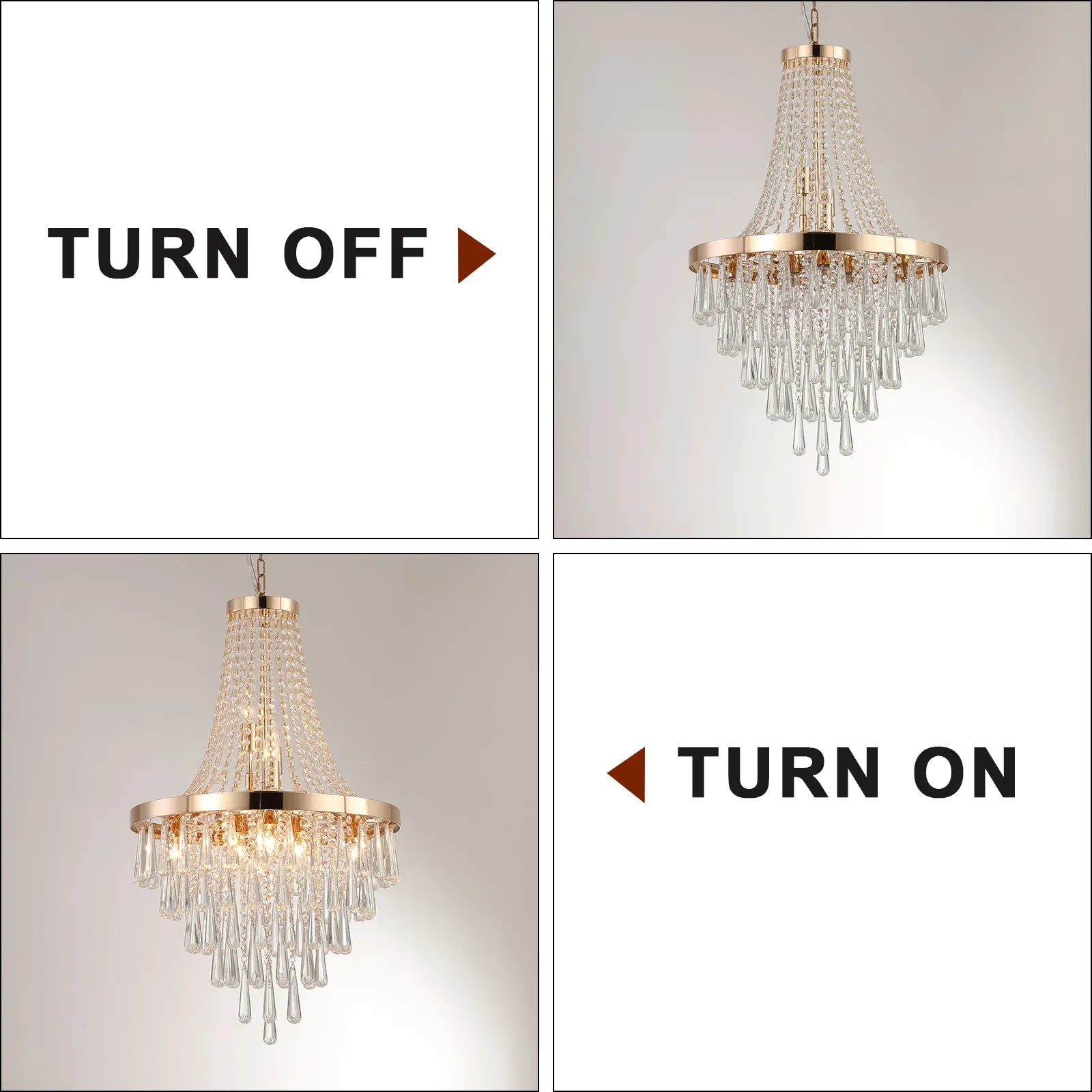 20' Modern Crystal Pendant Chandelier with Golden Finish – Elegant 11-Light Hanging Light Fixture Tiered Design for Dining Room, Living Room, or – view 7