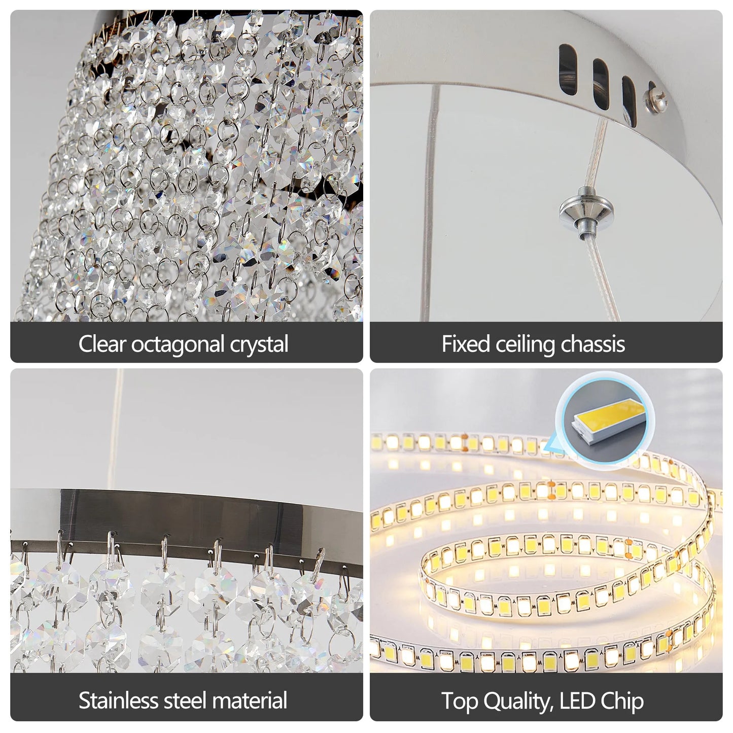 16-inch Luxury Crystal LED Chandelier - Adjustable Height and Color Temperature (3000K-6000K) - Modern Chandelier for Living Room, Dining Room and – view 7