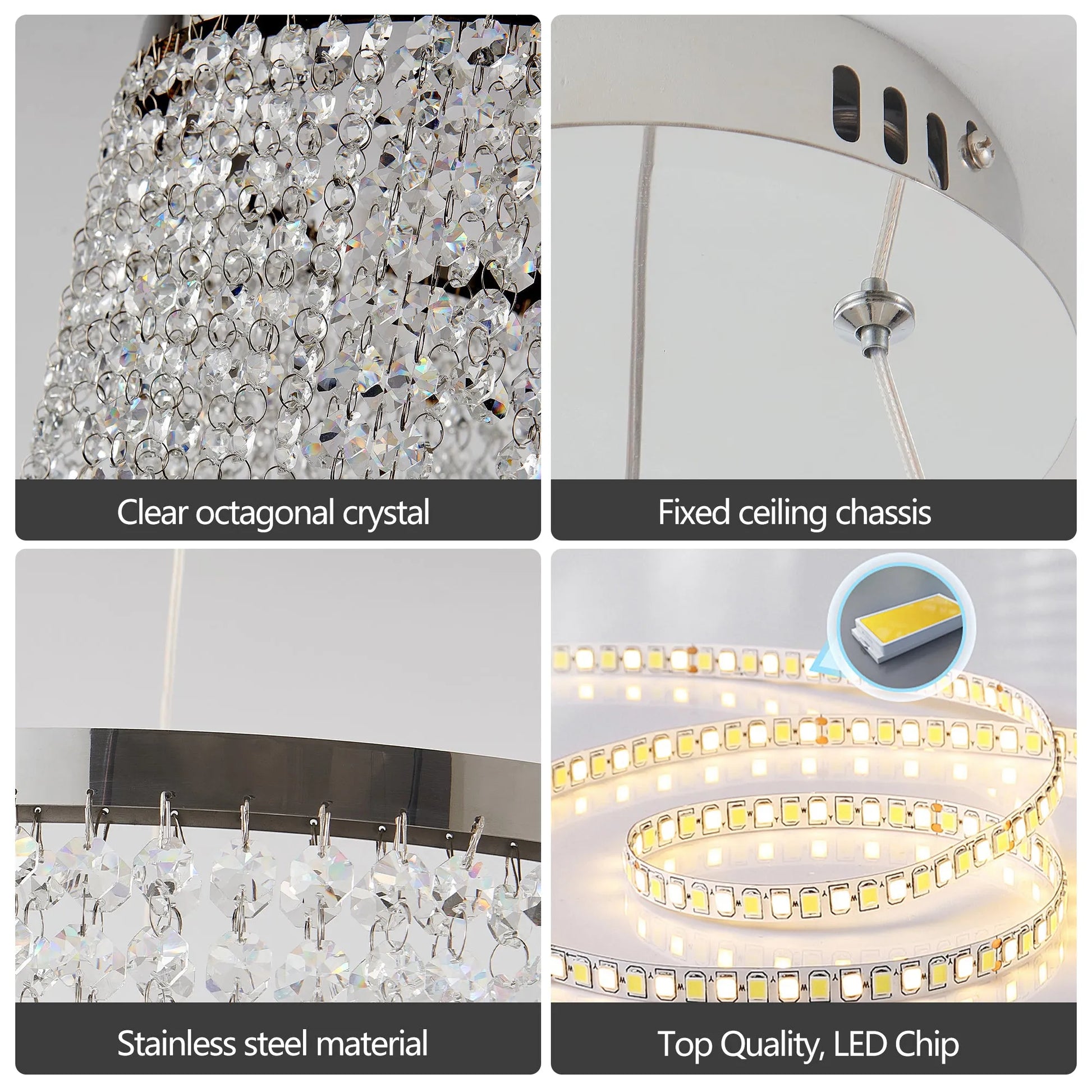 16-inch Luxury Crystal LED Chandelier - Adjustable Height and Color Temperature (3000K-6000K) - Modern Chandelier for Living Room, Dining Room and – view 7