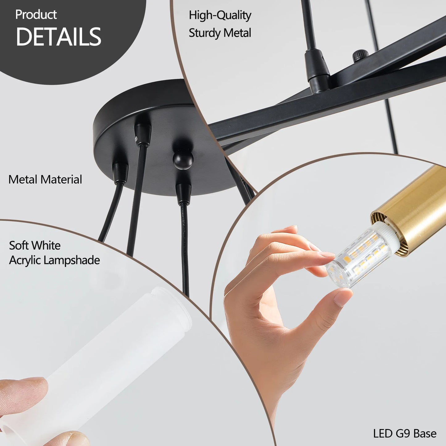 41' Black & Golden Modern Chandelier Light Fixture, Branch Design with Frosted Tubes, Black Cords, Adjustable Height Pendant Light for Dining Room – view 7