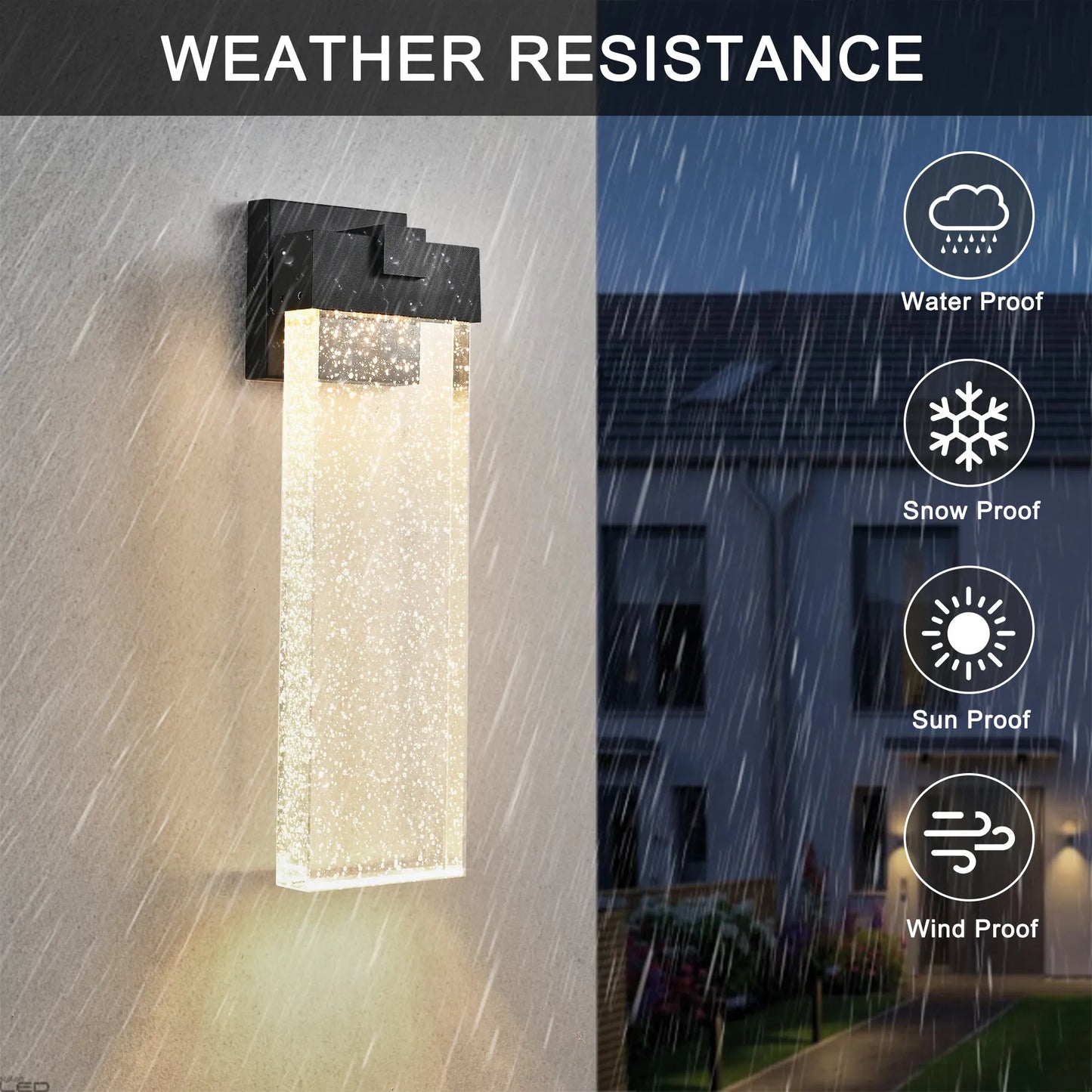 18'(H) 1-pack 12W Modern Outdoor Wall Light Fixture, Weatherproof LED Wall Sconce with Bubble Crystal, Black Finish, Up and Down Lighting for Porch – view 7