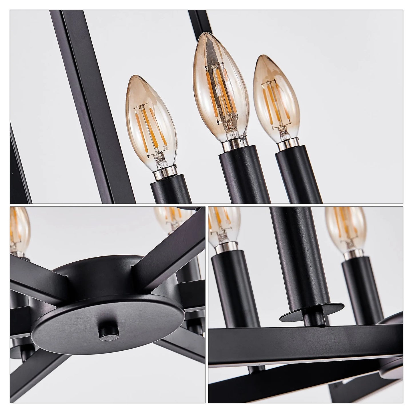 22' Modern Black Geometric 6-Light Chandelier – Industrial Metal Pendant Light Fixture for Living Room, Dining Room, or Kitchen (Bulb Not Included) – view 7