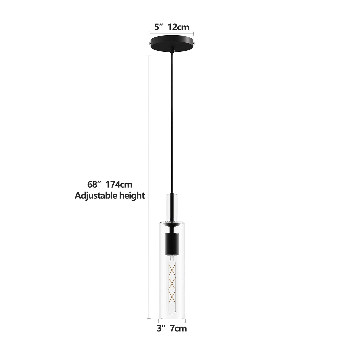 3 Pack Black Pendant Lights Kitchen Island (No Bulbs), Adjustable Modern Glass Pendant Light Over Island, Industrial Pendant Light Fixtures for – view 7