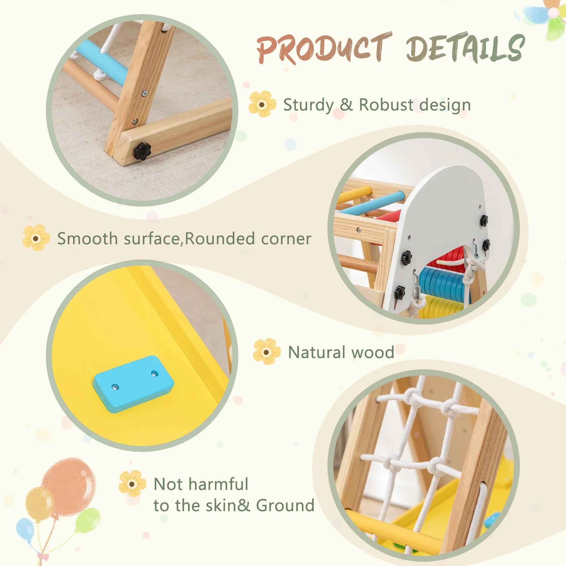 9-in-1 Foldable Kids Climbing Frame & Slide, Wooden Toddler Playground with Swing, Monkey Bars, Climbing Rock, Abacus Game – Indoor Outdoor Playset – view 7