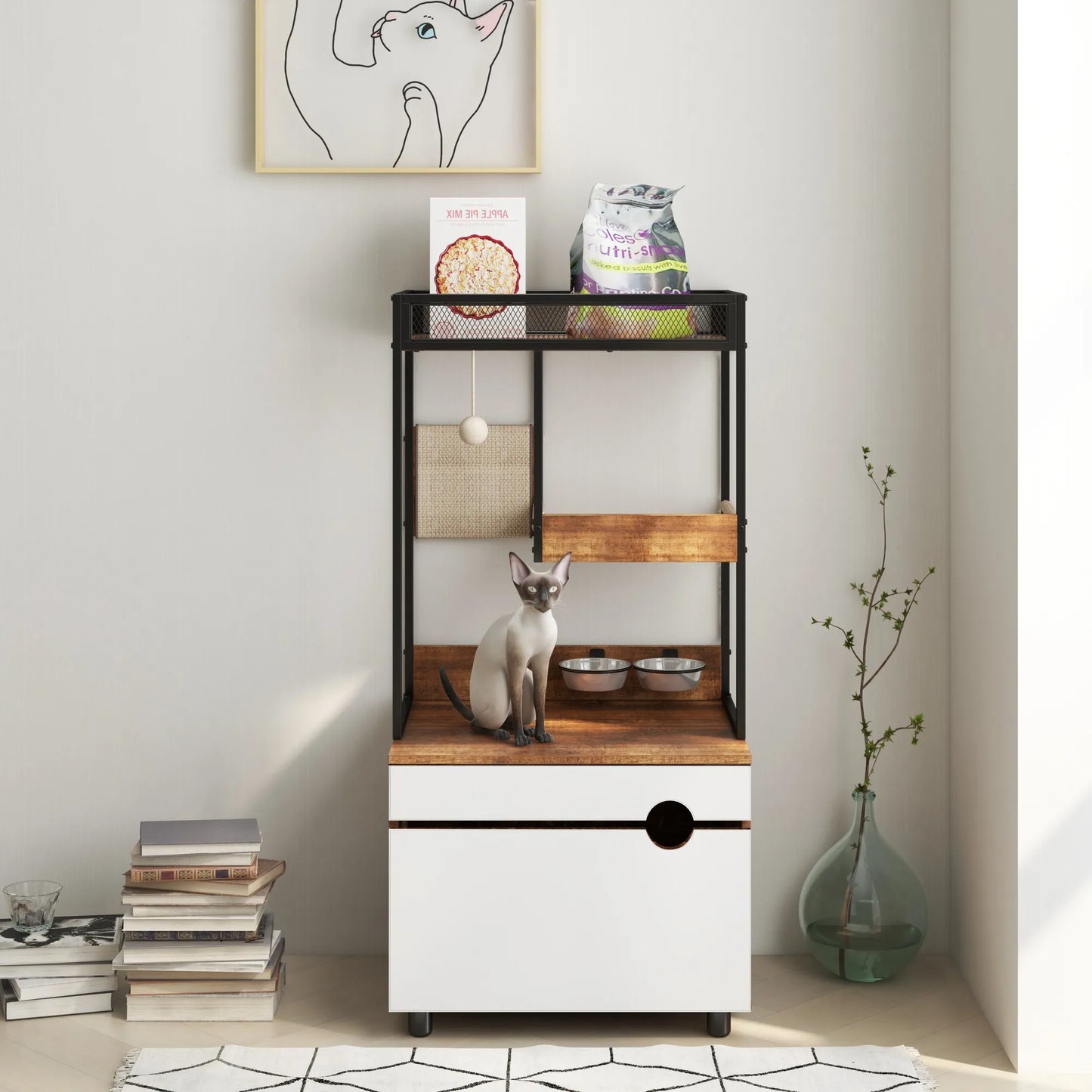 Cat Litter Box Enclosures with Cat Tree Tower, Cat Furniture ,Cat Cabinet – view 7