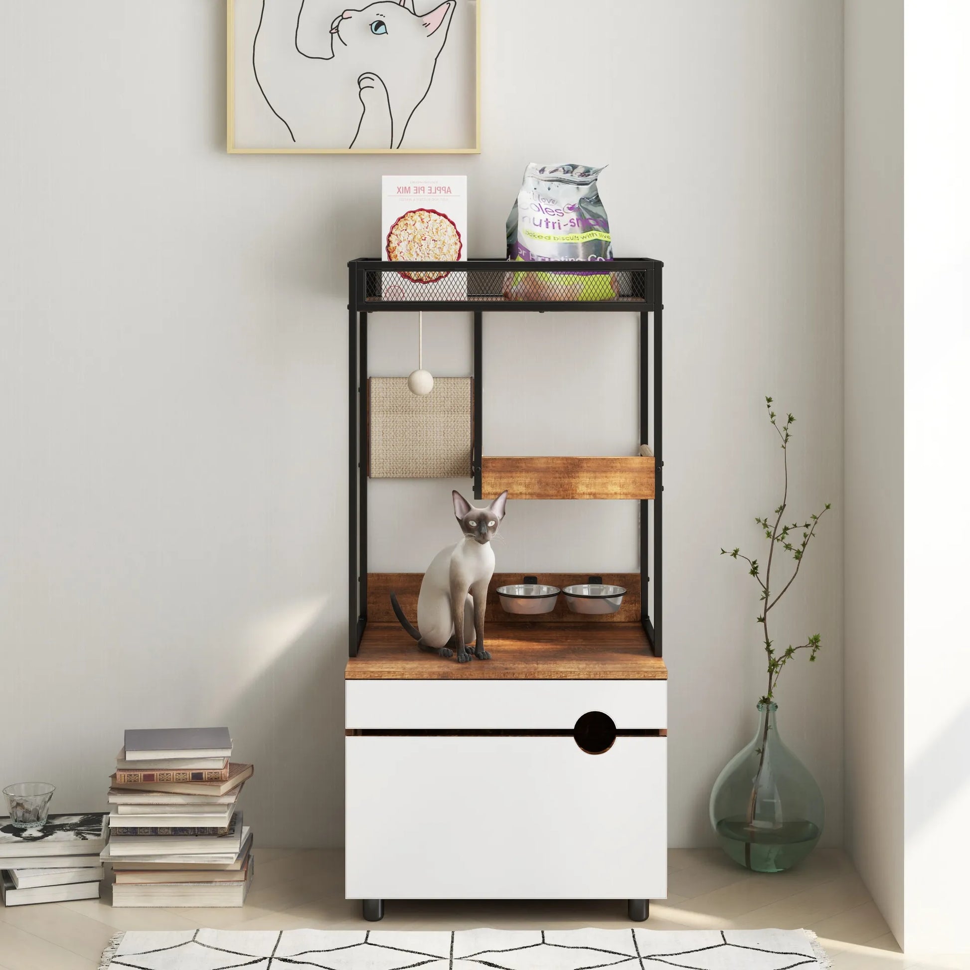 Cat Litter Box Enclosures with Cat Tree Tower, Cat Furniture ,Cat Cabinet – view 7