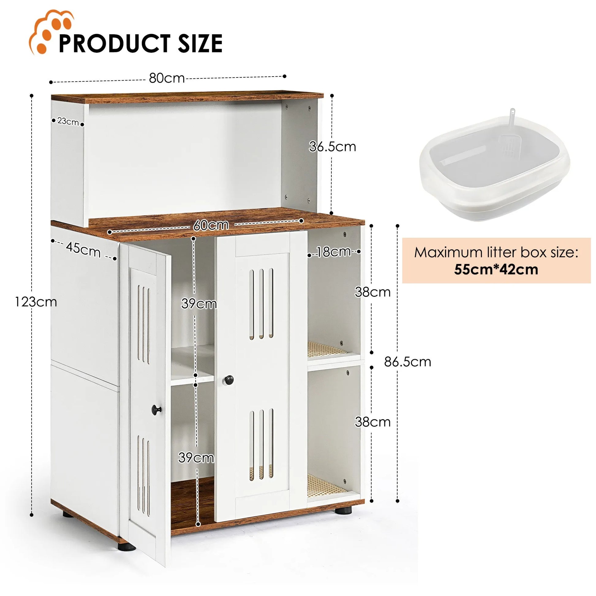 Litter Box Enclosure for 2 Cats,Hidden cat furniture, double litter cabinet, can be used as side cabinet, wash bathroom – view 7