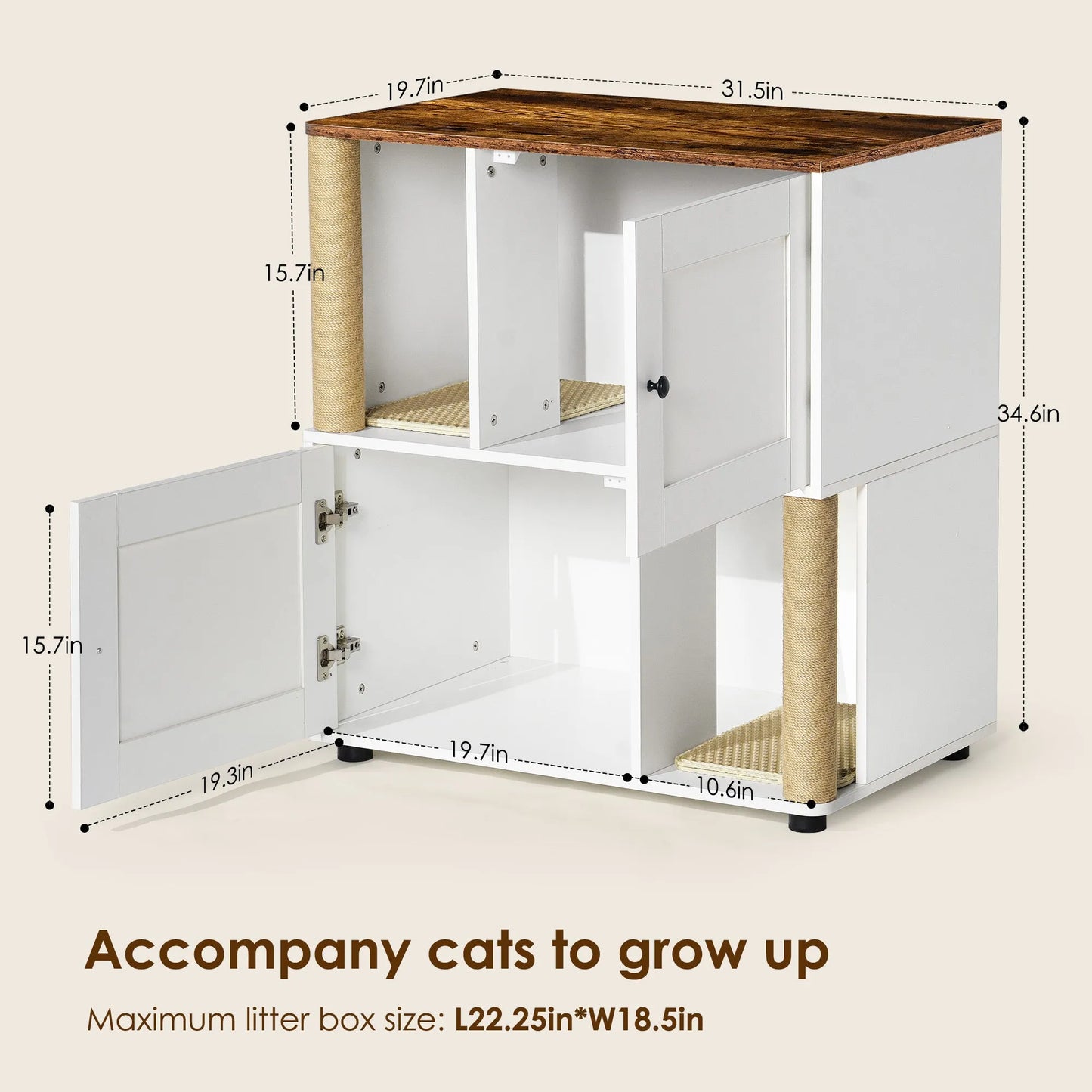 Double Cat Litter Box Enclouse,Cat Litter Box Enclosure for 2 Cats, Cat Litter Cabinet, Double Litter Box Enclosure with Shelve, Fit Most of Litter – view 7