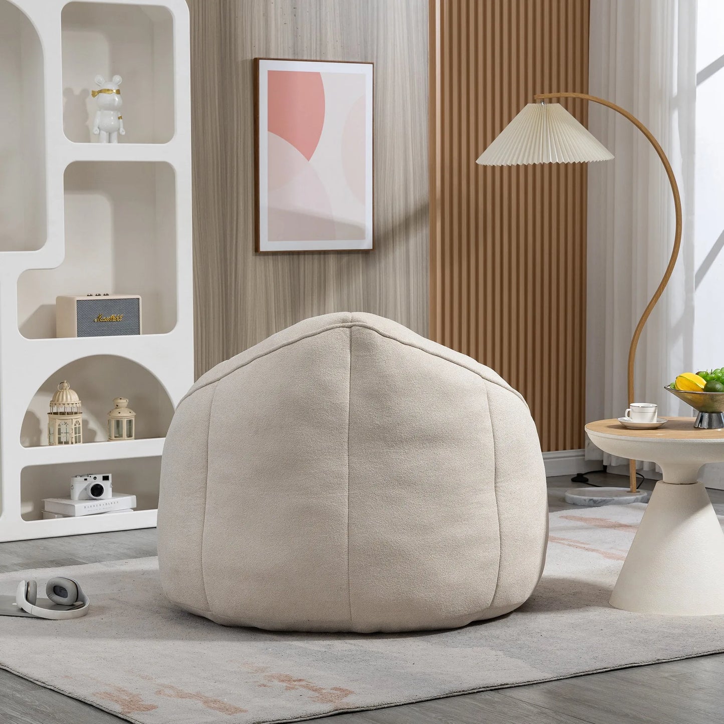 Bedding Bean Bag Sofa Chair with High-Pressure Foam and Footrest, Beige Microfiber – view 7