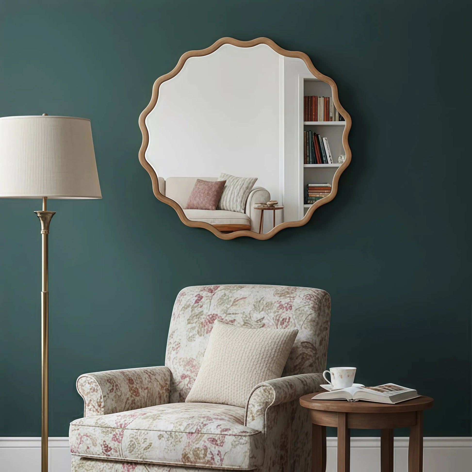 Natural Wood Color 36 inch Wavy Round Solid Wood Frame Decorative Mirror,For Bedroom, Bathroom, Living Room, Entryway – view 7