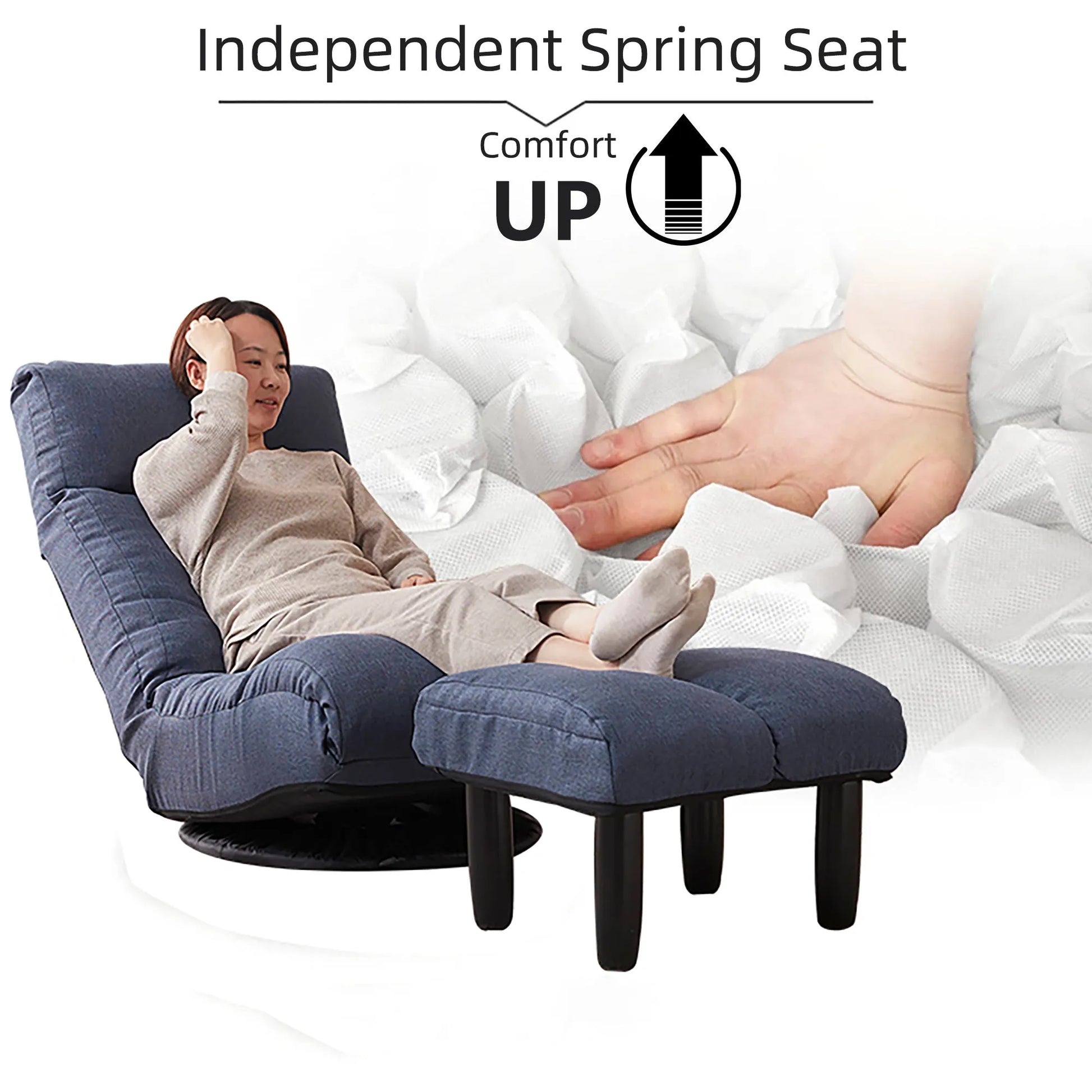Navy Adjustable Japanese Reclining Floor Chair Sofa with Metal Frame for Living Room & Balcony – view 7