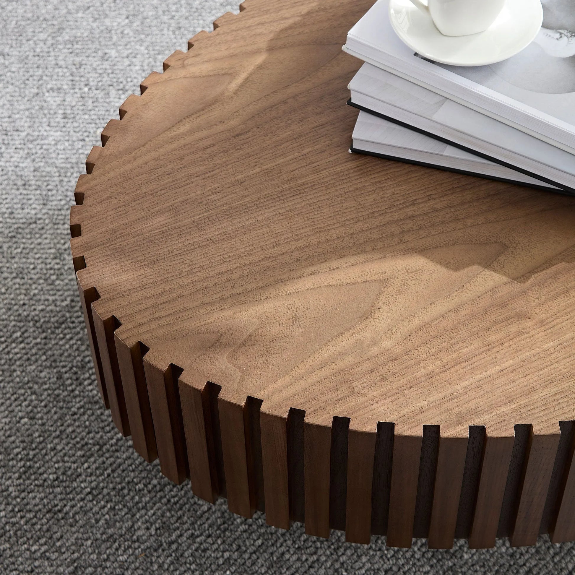 Modern Handcraft Drum Coffee Table Length 43.7 inch Ellipse Coffee Table for Living Room,Oval Small Coffee Table with Sturdy Pedestal,Walnut – view 7