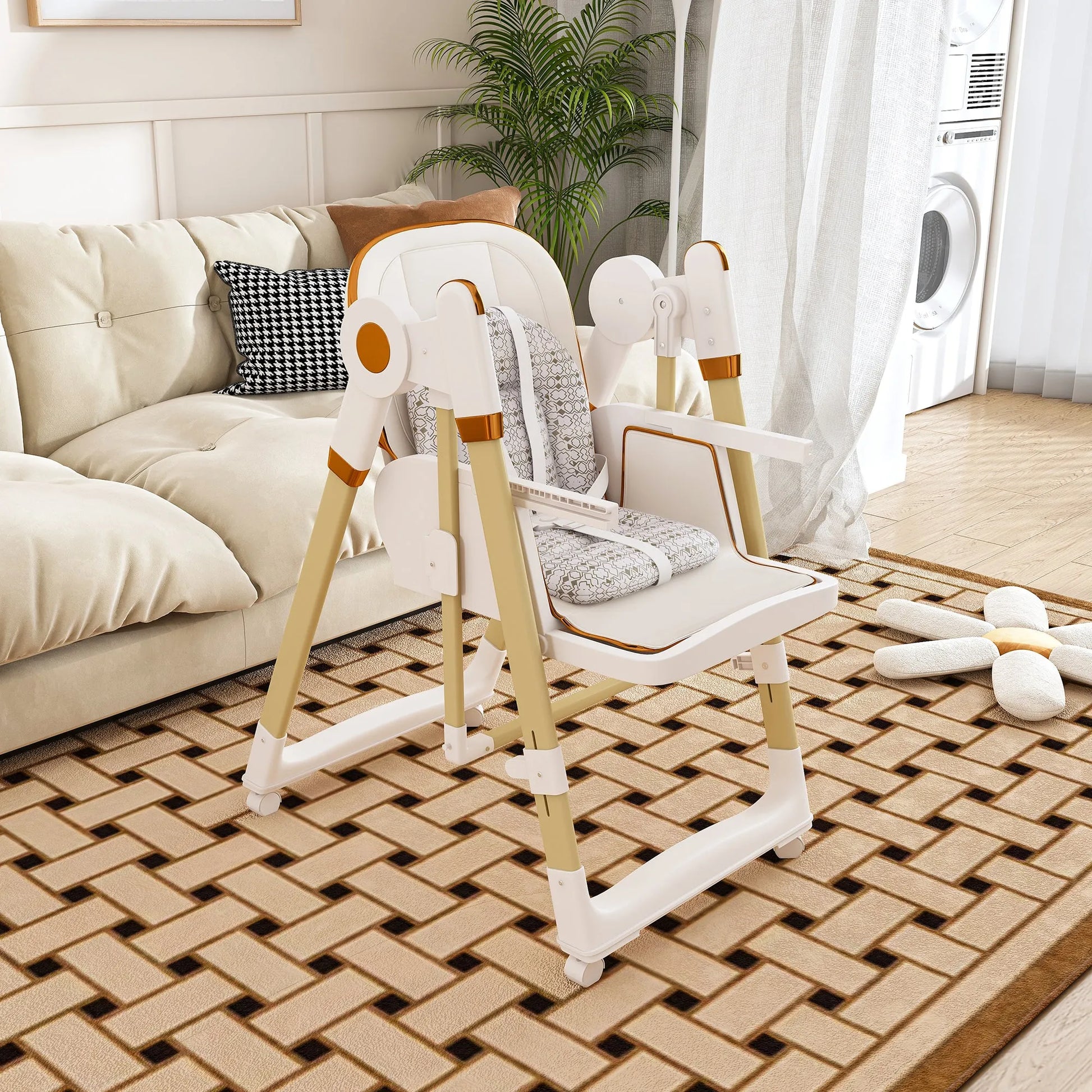 Convertible Baby High Chair to Rocker with 5-Point Harness, Foldable Infant Feeding Chair in White with Removable 2-Tier Easy-Clean Tray for 6M-3Yrs – view 7