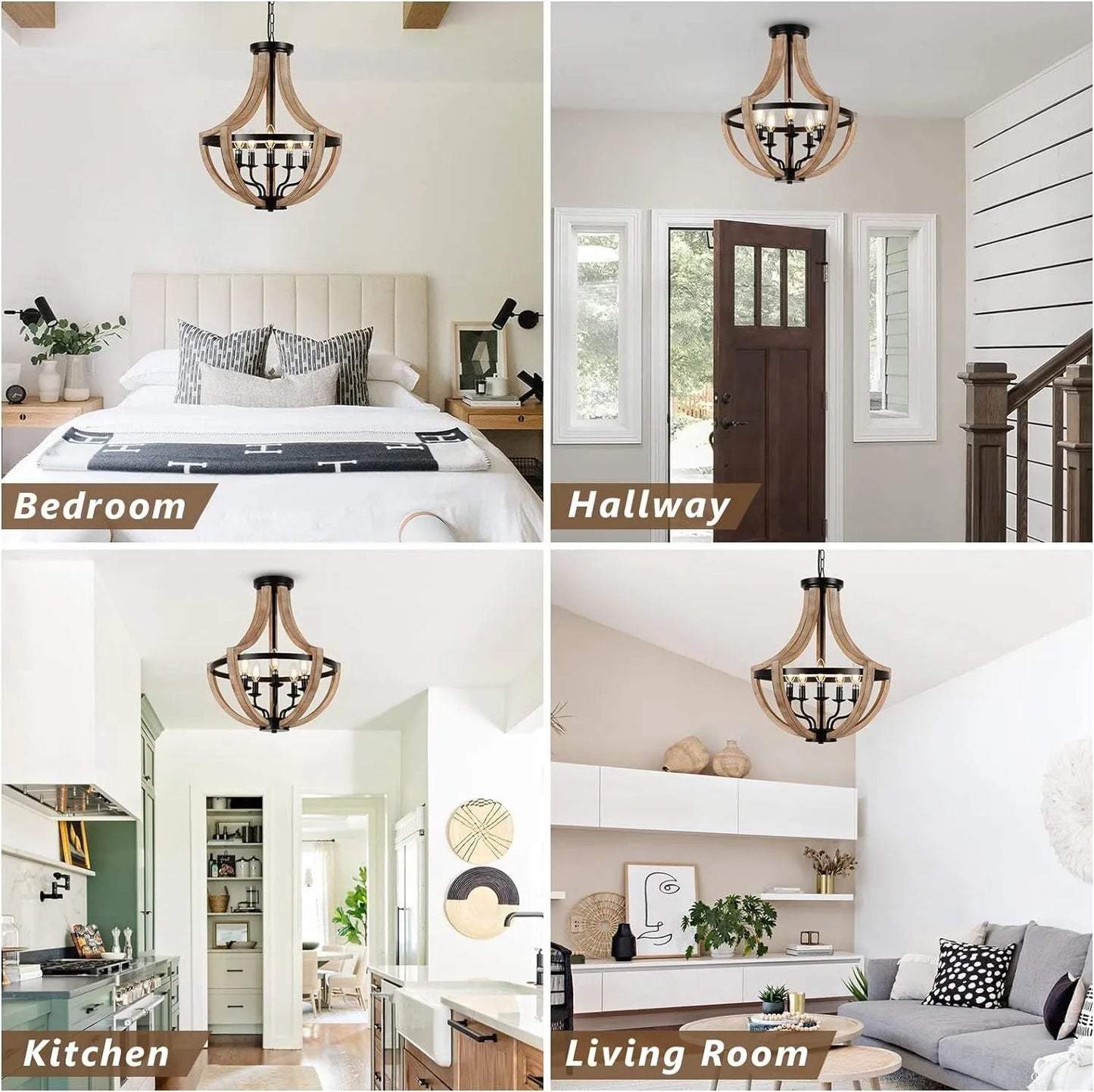 19' Farmhouse Chandelier Light Fixtures, 5-Light Dining Room Light Fixtures Over Table, Solid Wood Modern Chandeliers for Dining Room Living Room – view 7