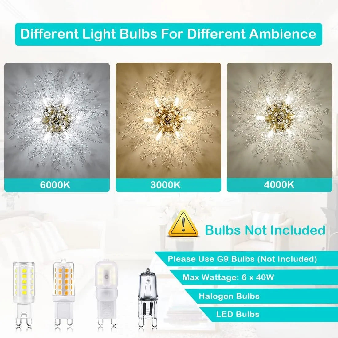 Flush Mount Ceiling Lights, Modern Gold Crystal Sputnik Firework Close to Ceiling Lamp LED Ceiling Lighting Fixtures for Bedroom Kitchen Island – view 7
