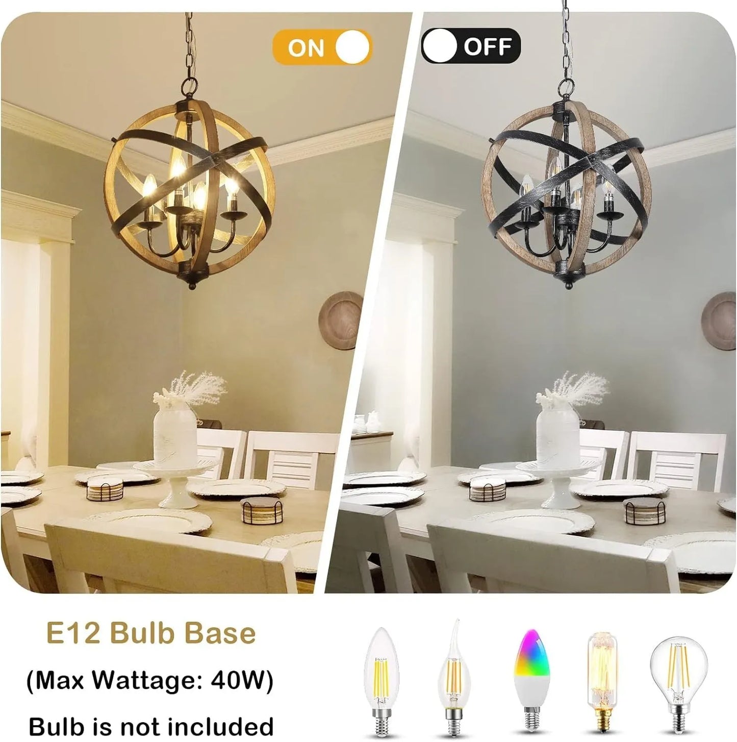 Farmhouse Chandelier Light Fixtures – 4-Light Dining Room Light Fixtures Height Adjustable – Rustic Wood Light Fixtures Ceiling Hanging for Kitchen – view 7