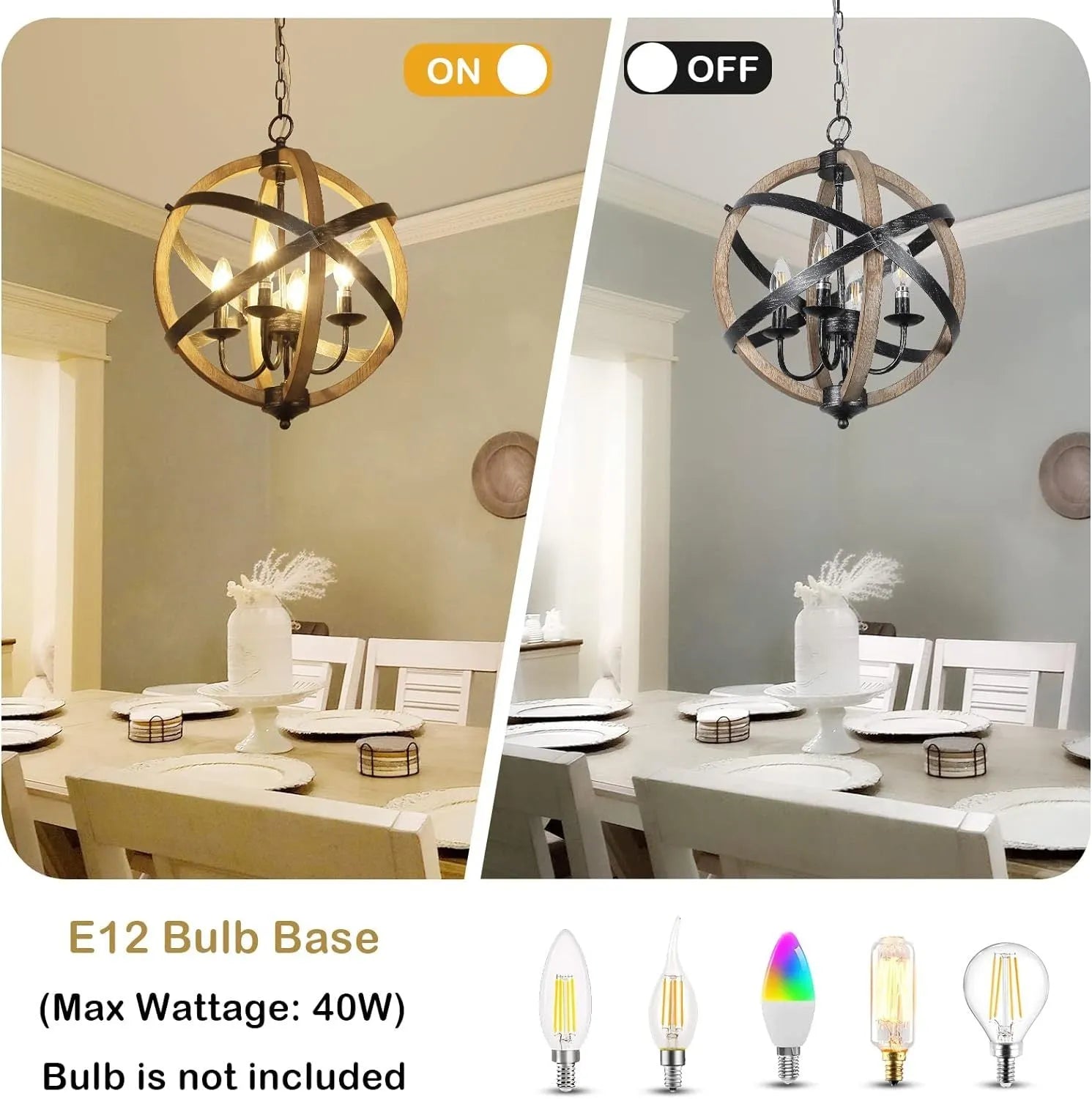 Farmhouse Chandelier Light Fixtures – 4-Light Dining Room Light Fixtures Height Adjustable – Rustic Wood Light Fixtures Ceiling Hanging for Kitchen – view 7