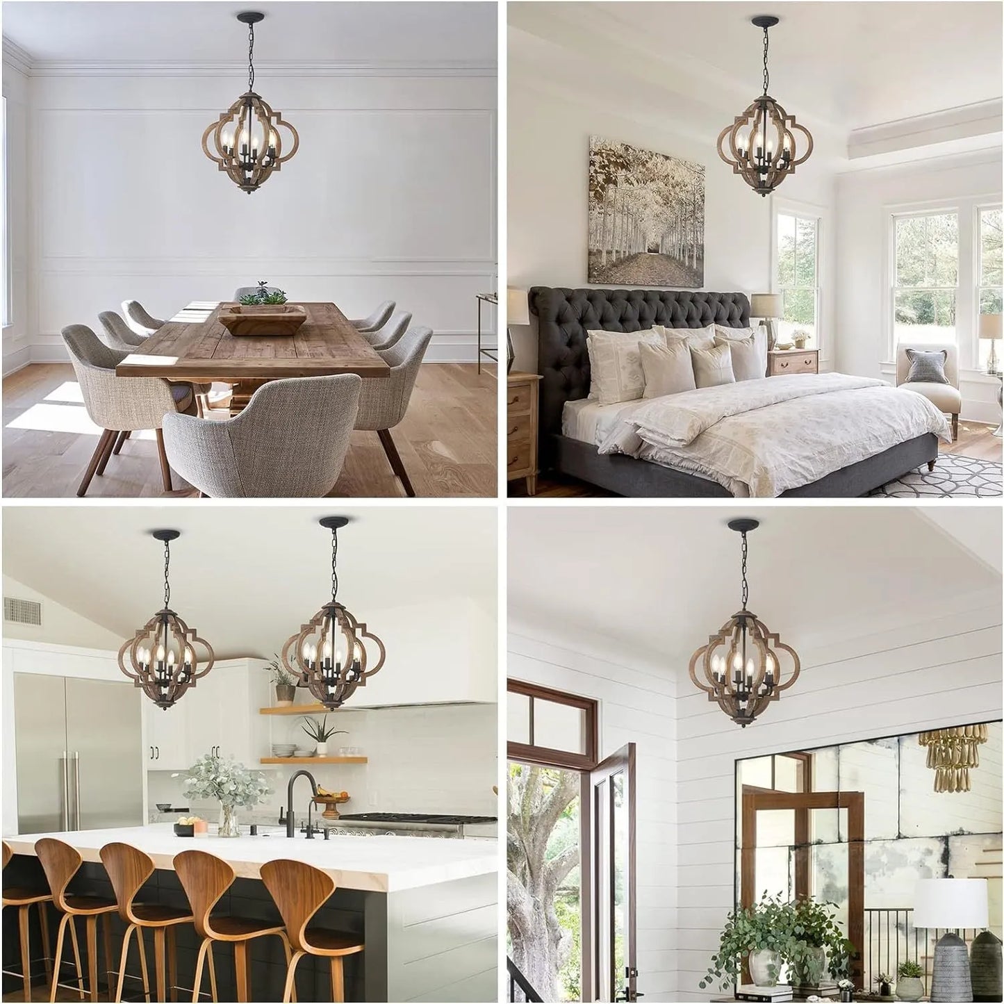 Farmhouse Chandeliers for Dining Room, 6-Light Rustic Dining Room Light Fixture Over Table, Wood Black Hanging Pendant Lights Kitchen Island, Boho – view 7