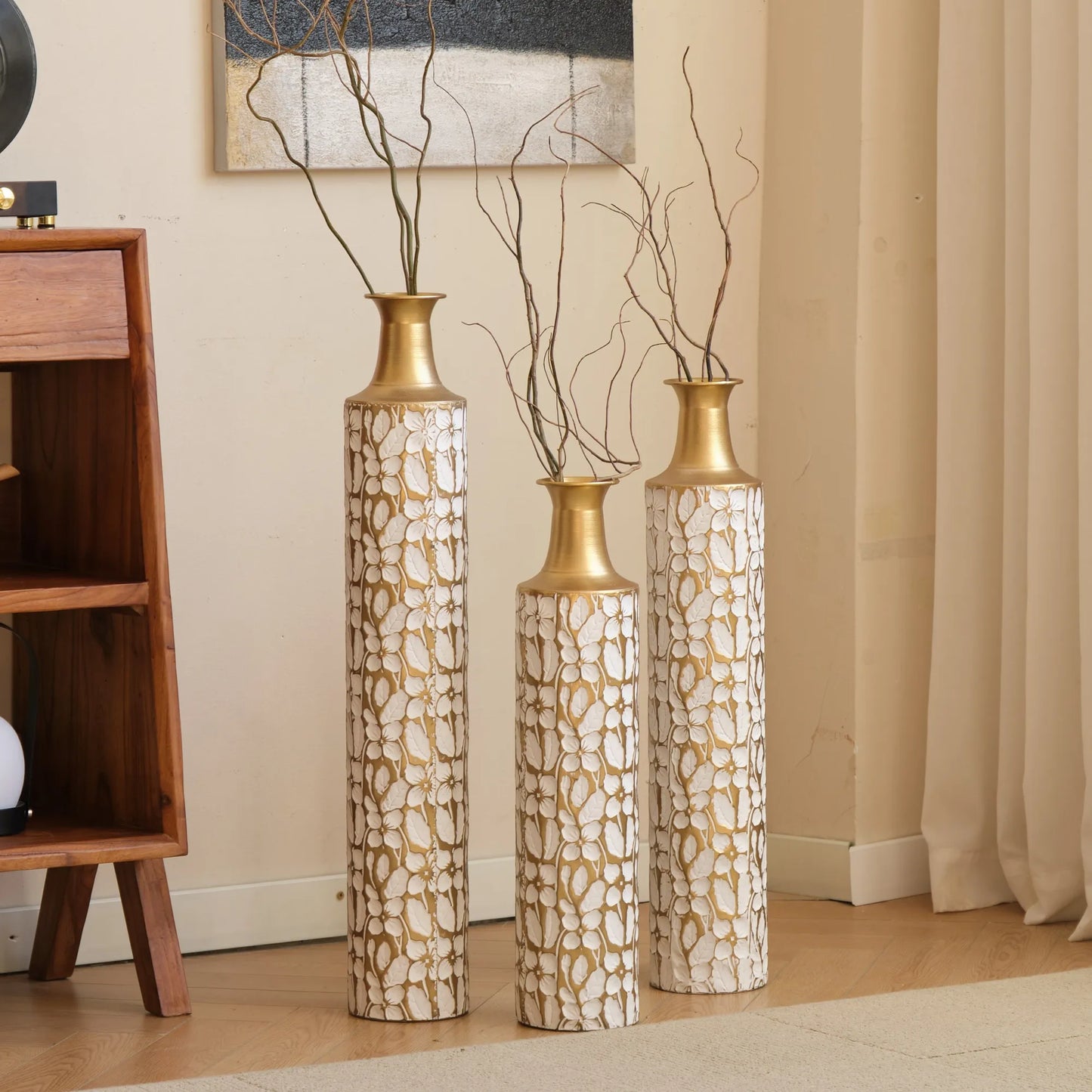 Floor Vases Gold Large Vases - 32/28/24-Inch Decorative High Vases Set of 3 for Home Décor Vintage Large Vases Representing Twigs, Twigs Dried – view 7
