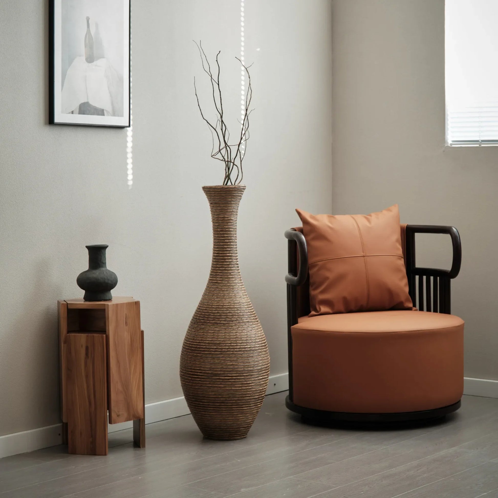 39-inch Tall Artificial Rattan Floor Vase in Elegant Beige - Statement Piece for Living Room Décor, Entryway, or Hallway - Versatile Home Accent for – view 7