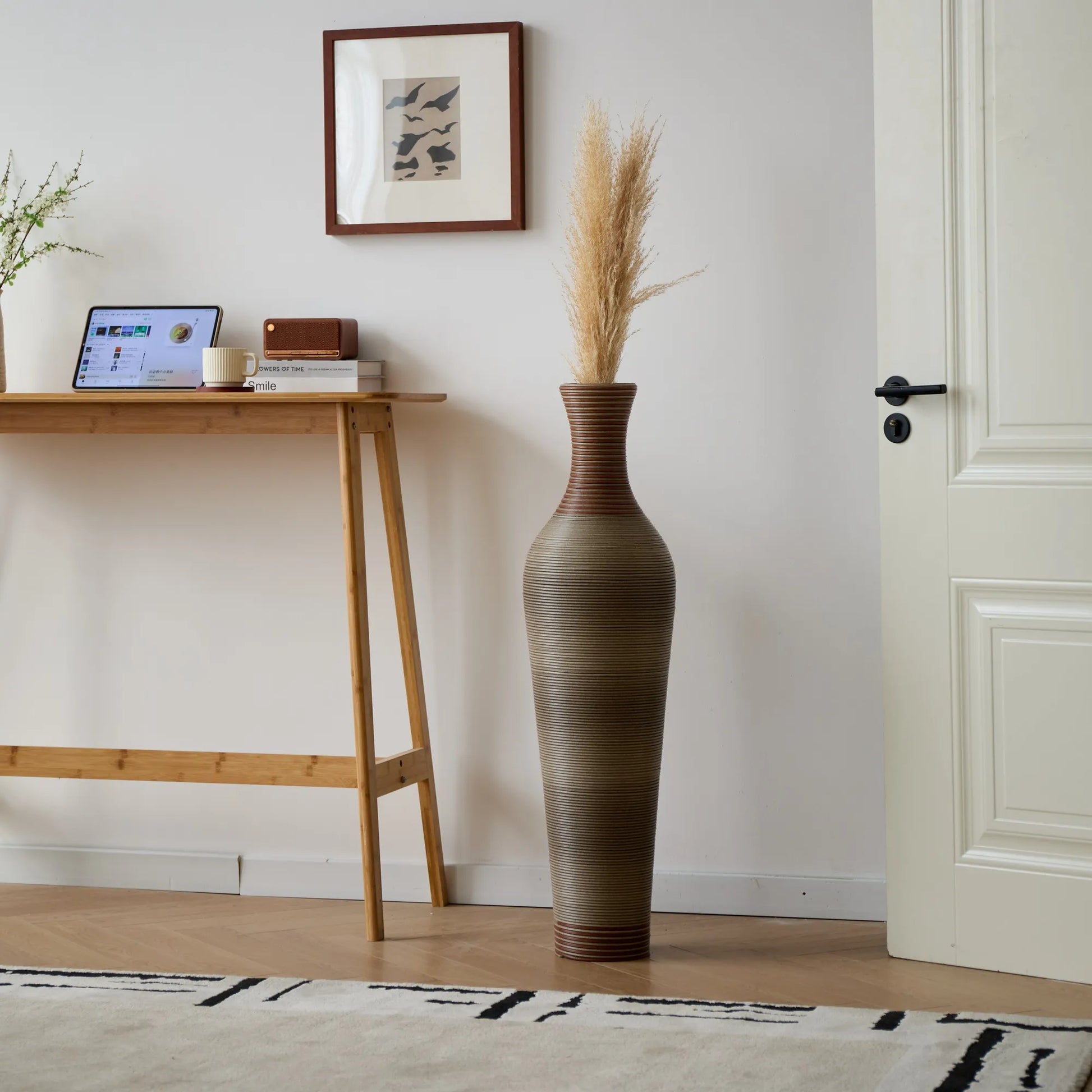 39-Inch-Tall Vase, Brown Decorative Floor Vase, Classic Neat Floor Vase Tall Freestanding Flower Holder, Artificial Rattan Vase, PVC Floor Vase – view 7