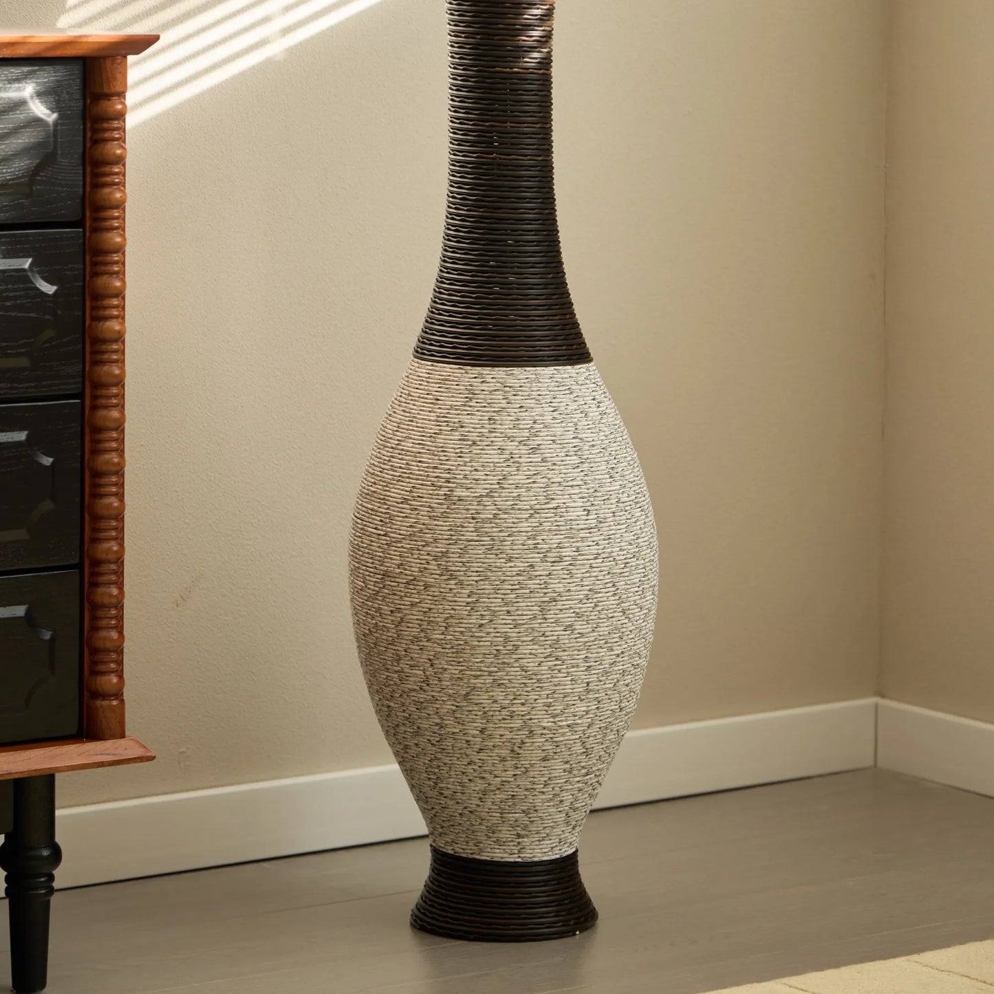 39-Inch Tall Designer Floor Vase – Artificial Rattan with Elegant Two-Tone Dark Brown Finish – Decorative Accent for Living Room, Bedroom, or Entryway – view 7