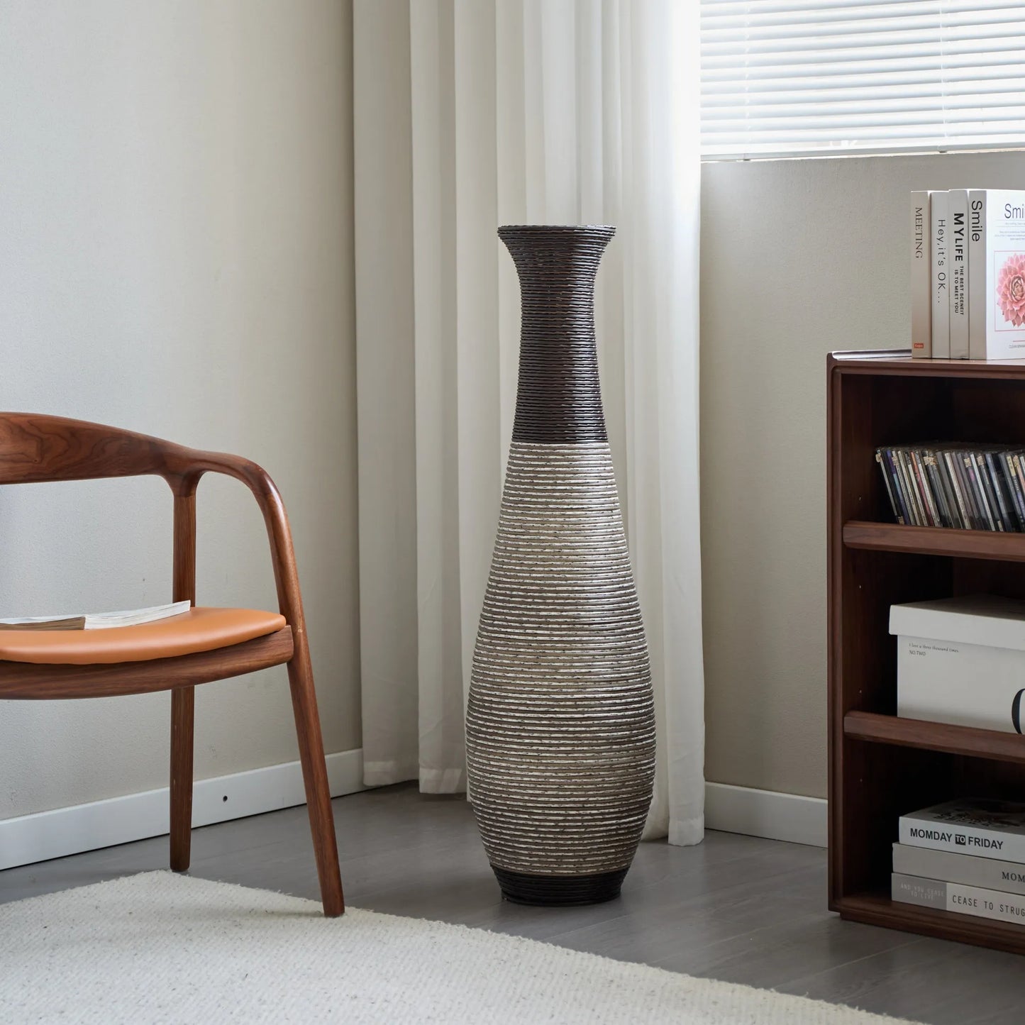 39-Inch Tall Standing Designer Floor Vase - Durable Artificial Rattan - Elegant Two-Tone Dark Brown Finish - Ideal Décor Accent for Living Room – view 7