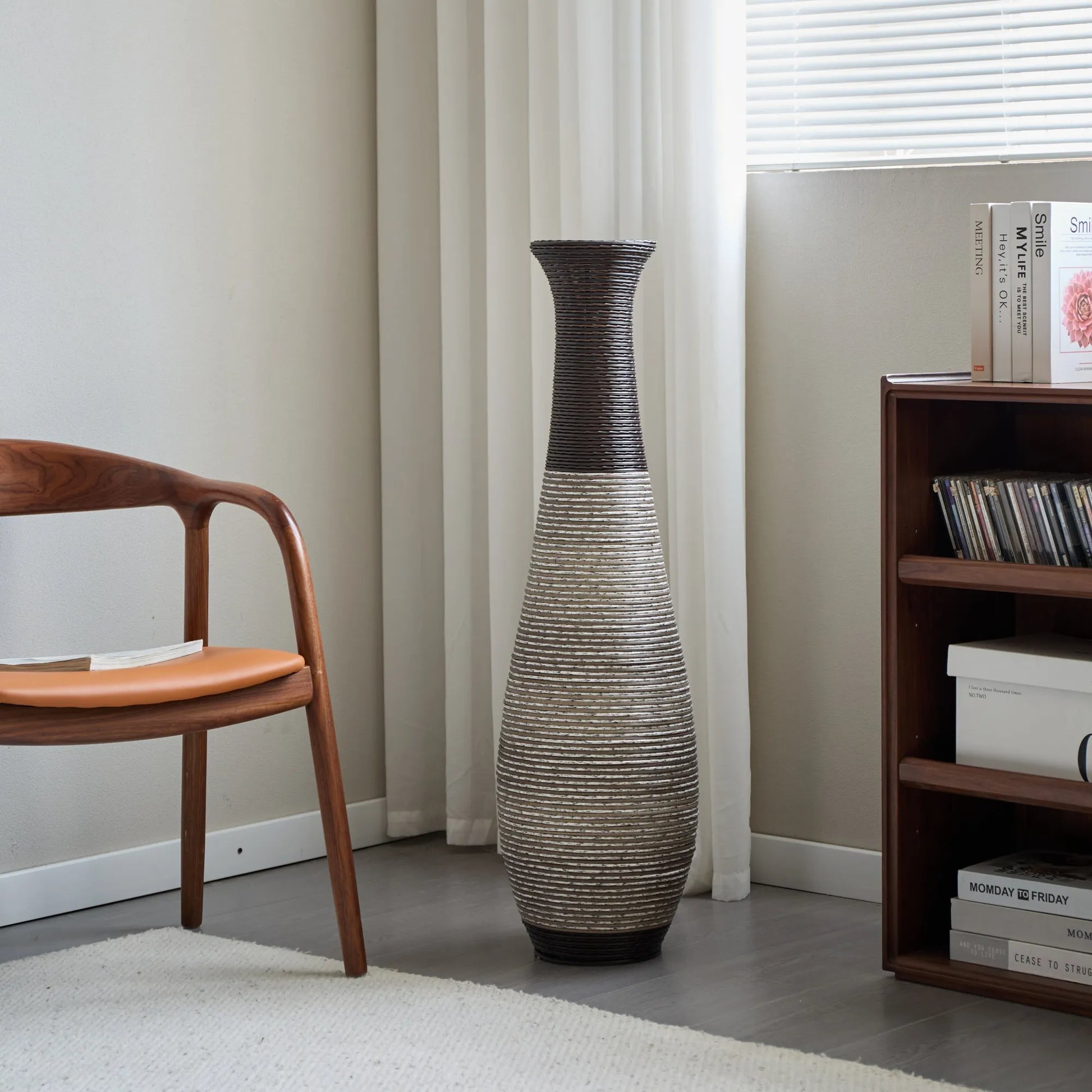 39-Inch Tall Standing Designer Floor Vase - Durable Artificial Rattan - Elegant Two-Tone Dark Brown Finish - Ideal Décor Accent for Living Room – view 7