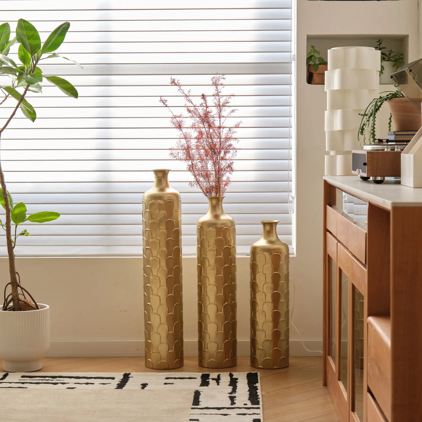 Floor Metal Vases Decorated White Metal Vases Set of 3 Gorgeous Home Decoration Large Glazed Metal Vases 25.2in/29.33in/34.25in Height – view 7