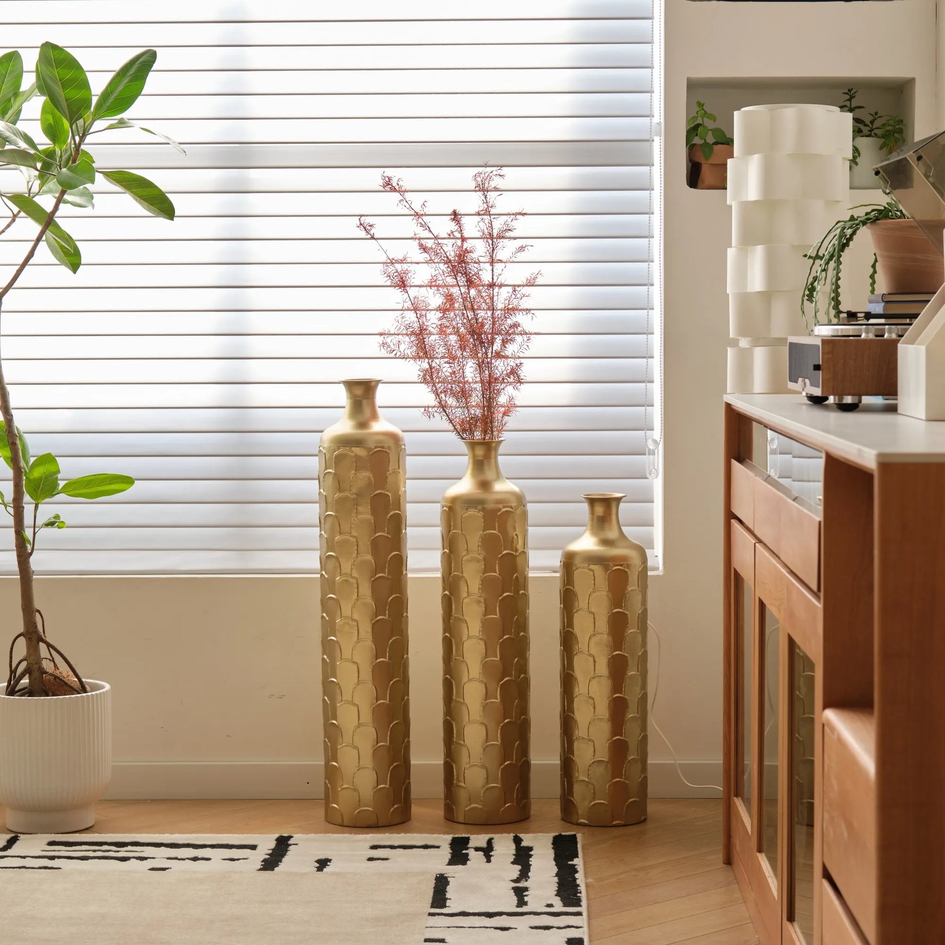 Floor Metal Vases Decorated White Metal Vases Set of 3 Gorgeous Home Decoration Large Glazed Metal Vases 25.2in/29.33in/34.25in Height – view 7