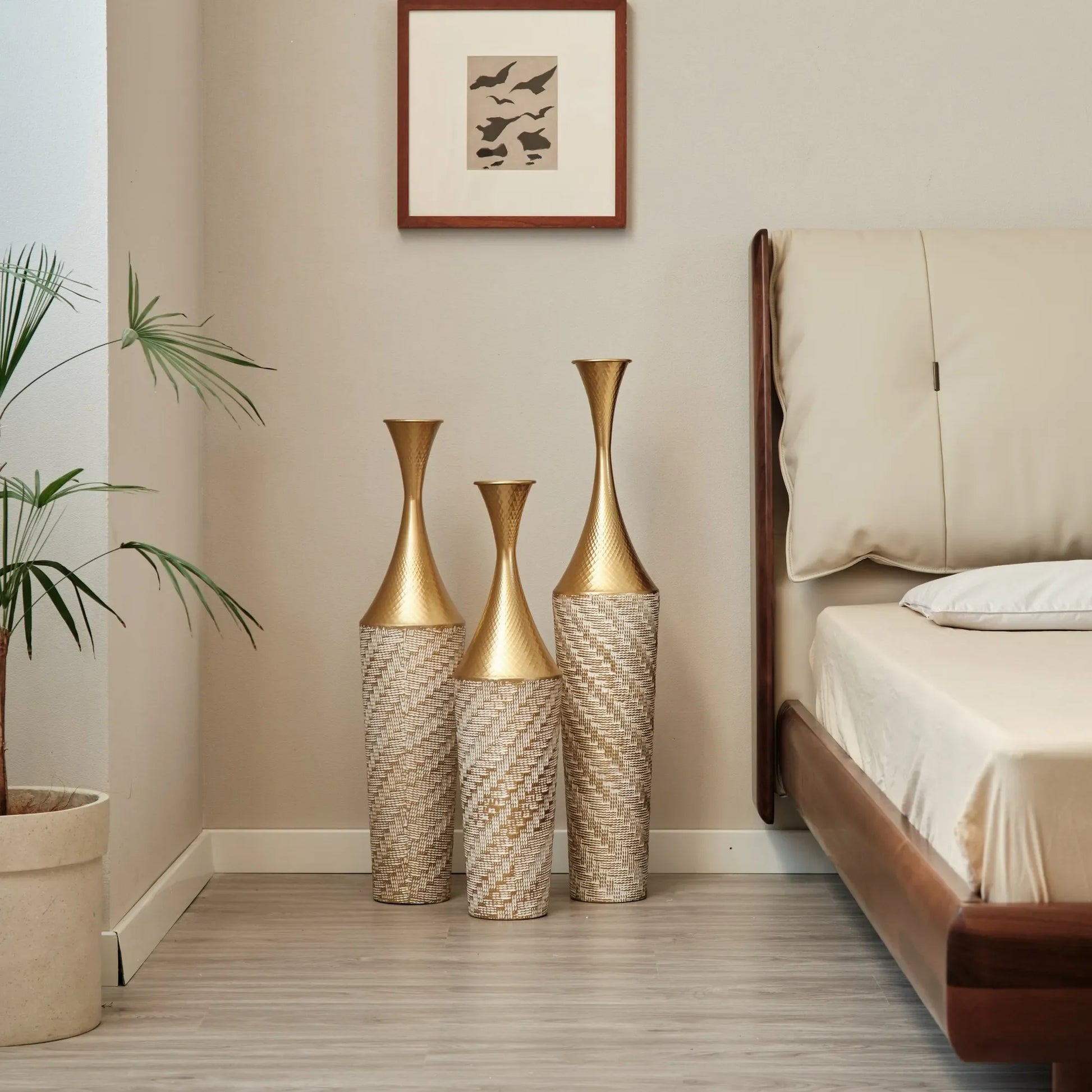 Floor Metal Vase Modern Style Decoration Home Woven Pattern Metal Vase 3-piece Set Gorgeous Home Decoration Large Glazed Metal Vase – view 7