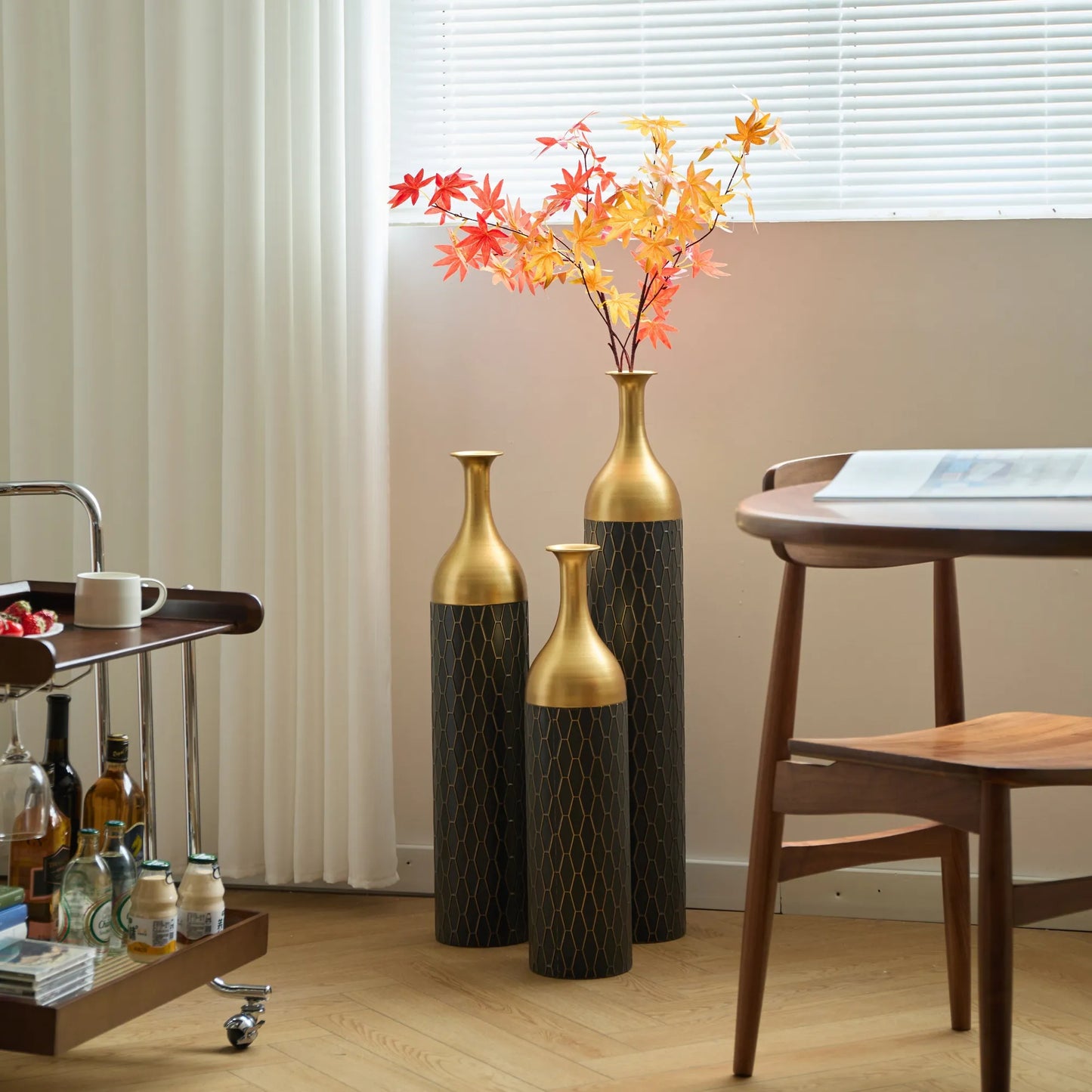 Elegant Floor Vase Set – Gold & Black Metal Decorative Vases – 3-Piece Set for Floral Display, Wedding & Gift Décor – view 7