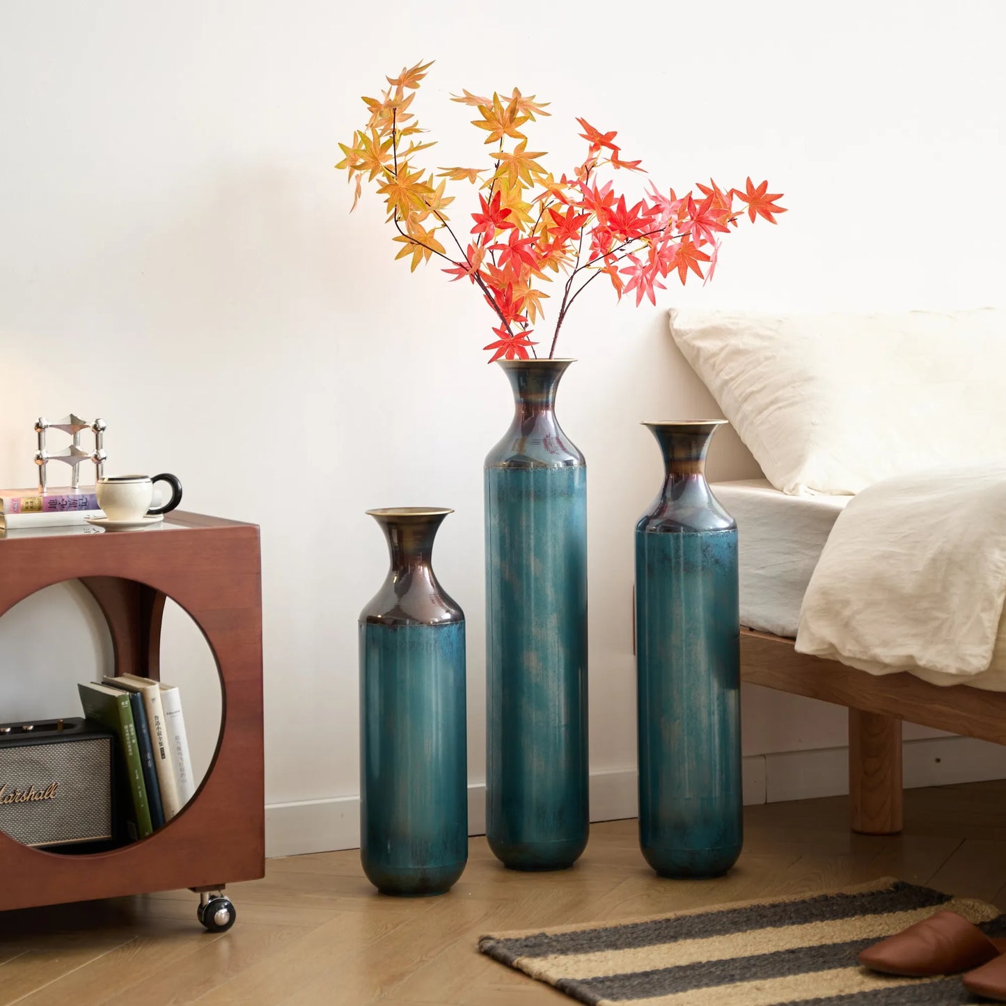 Modern Droplet-Shaped Floor Vase Set – Aqua Blue Glazed Metal Decorative Vases – 3-Piece Home Decor in 20.4 In, 24.4 In & 28.34 In Heights – view 7