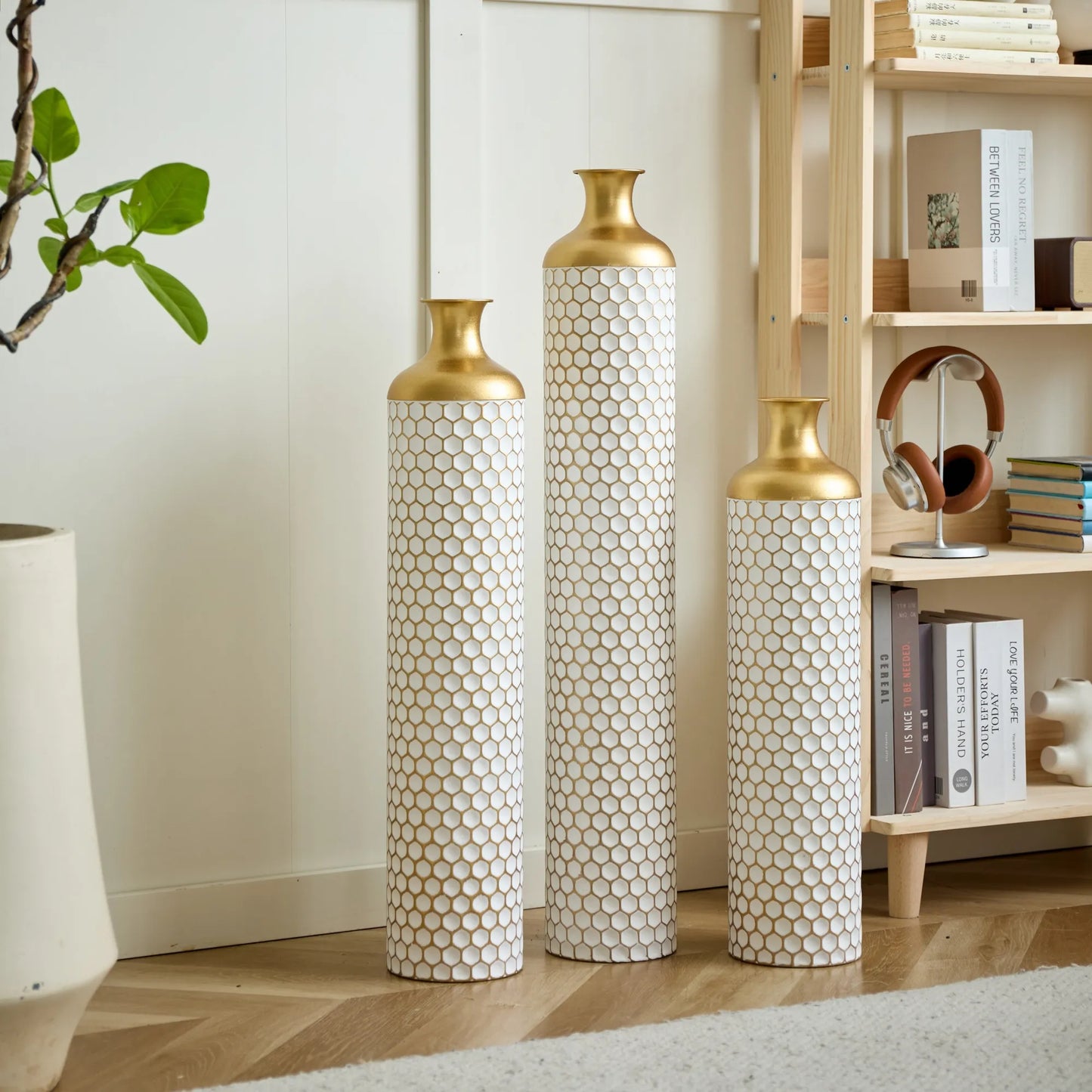 3-piece set gorgeous home decoration large glazed metal vase --Floor metal vase modern style decoration home droplet shaped white metal – view 7
