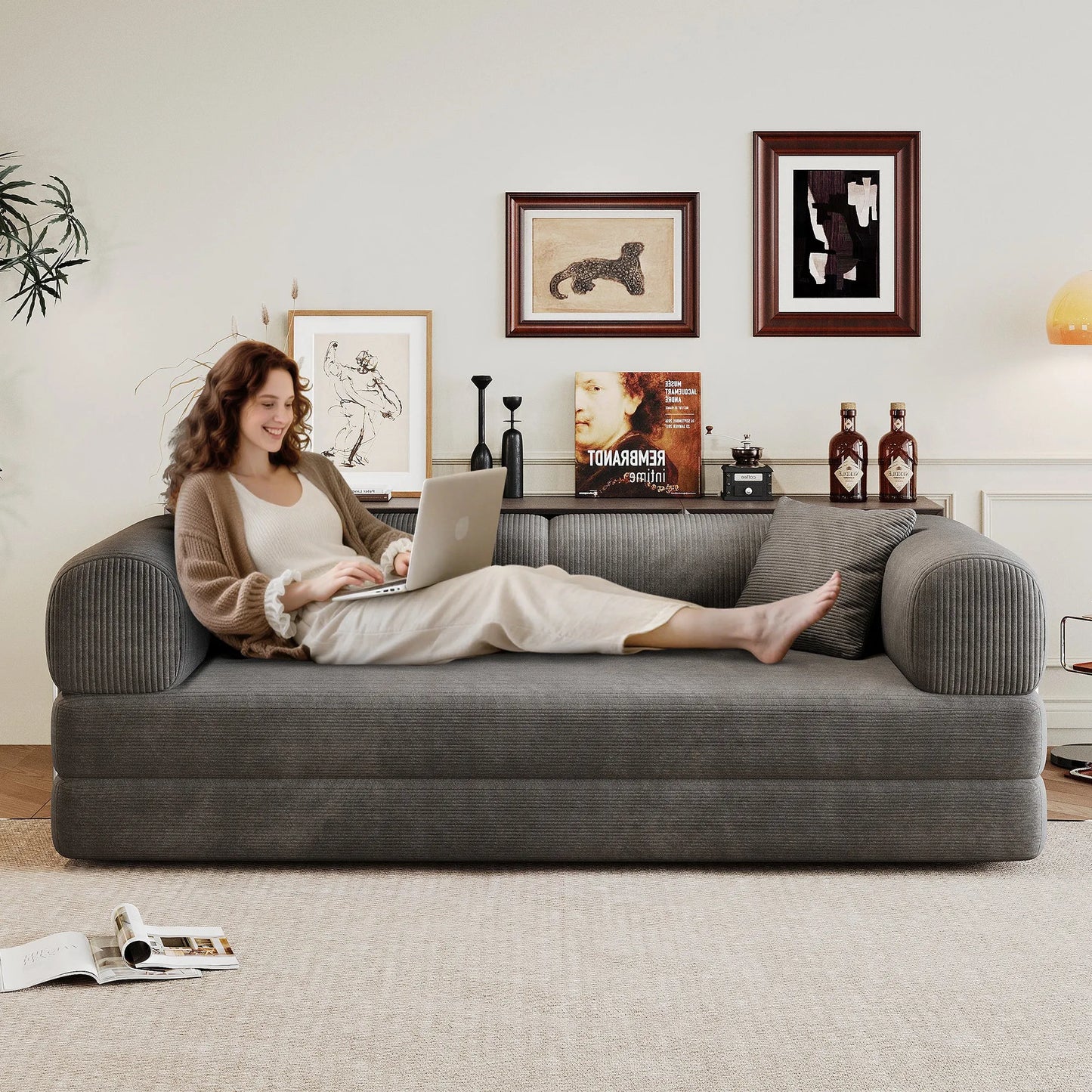 78.8' Compression Sofa,Convertible Floor Sofa Bed-with Pillow Back Support Armrest,Comfy Futon Couch Sleeper Bed,Loveseats Boneless Modular Sectional – view 7