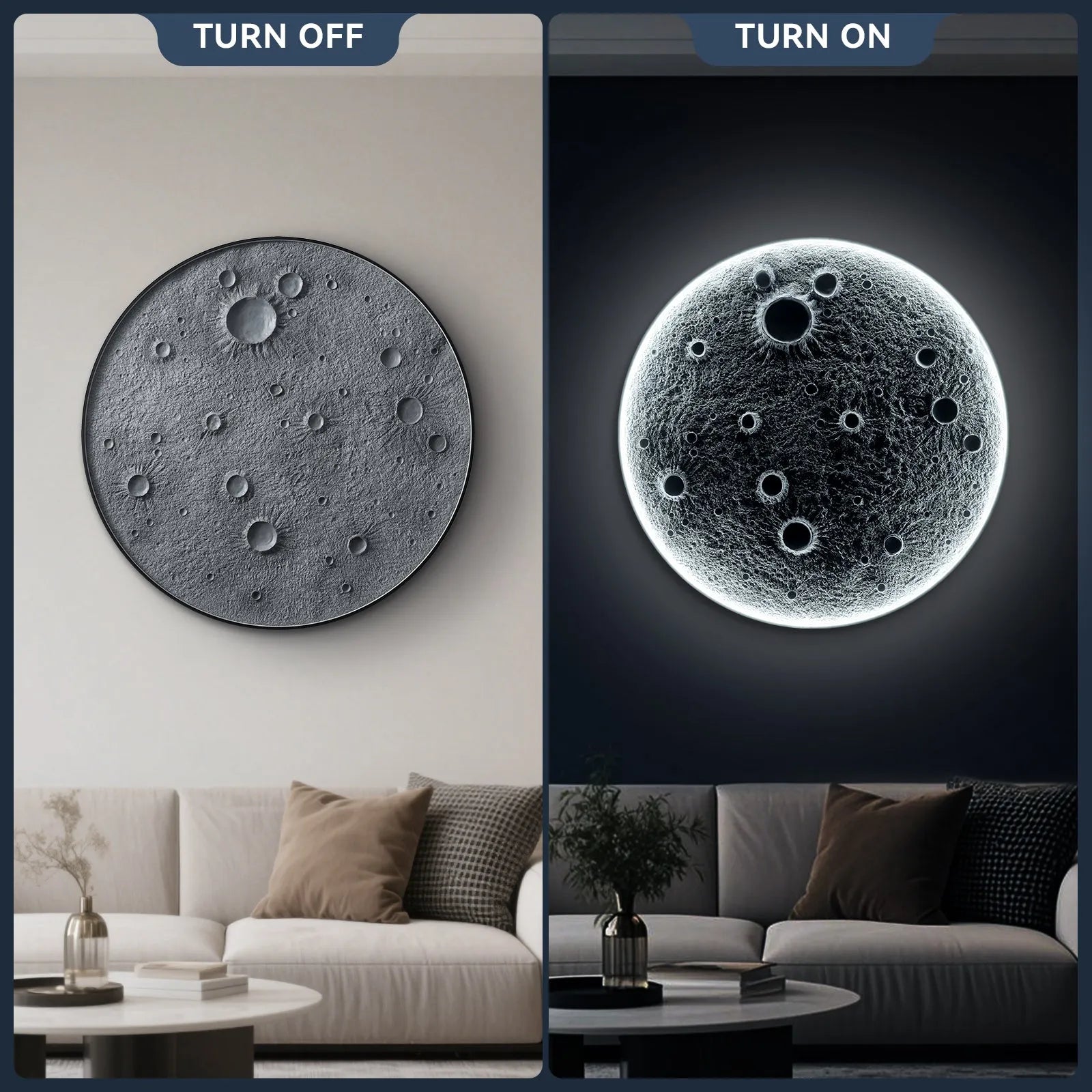 32-Inch Realistic Resin Moon Wall Light – Plug-In Dimmable LED Moon Sconce with Remote Control, 30 W Main & 10 W Night Light, Meteorite Crater – view 7