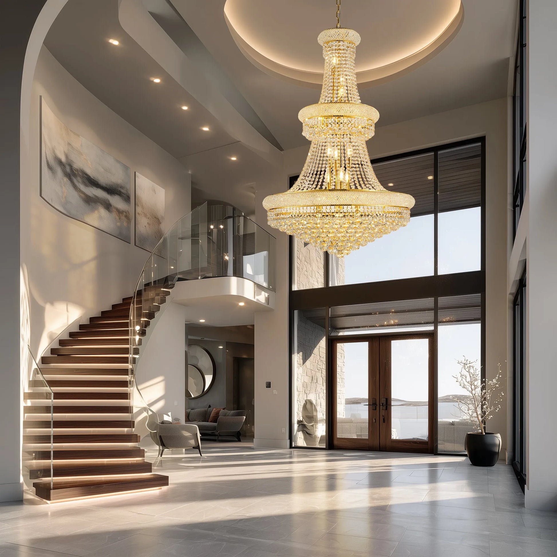 32-Inch Gold Crystal Chandelier, 27-Light French Empire Ceiling Light with LED Bulbs, Adjustable 59-Inch Chain, 3000K Warm Light, Ideal for Living – view 7