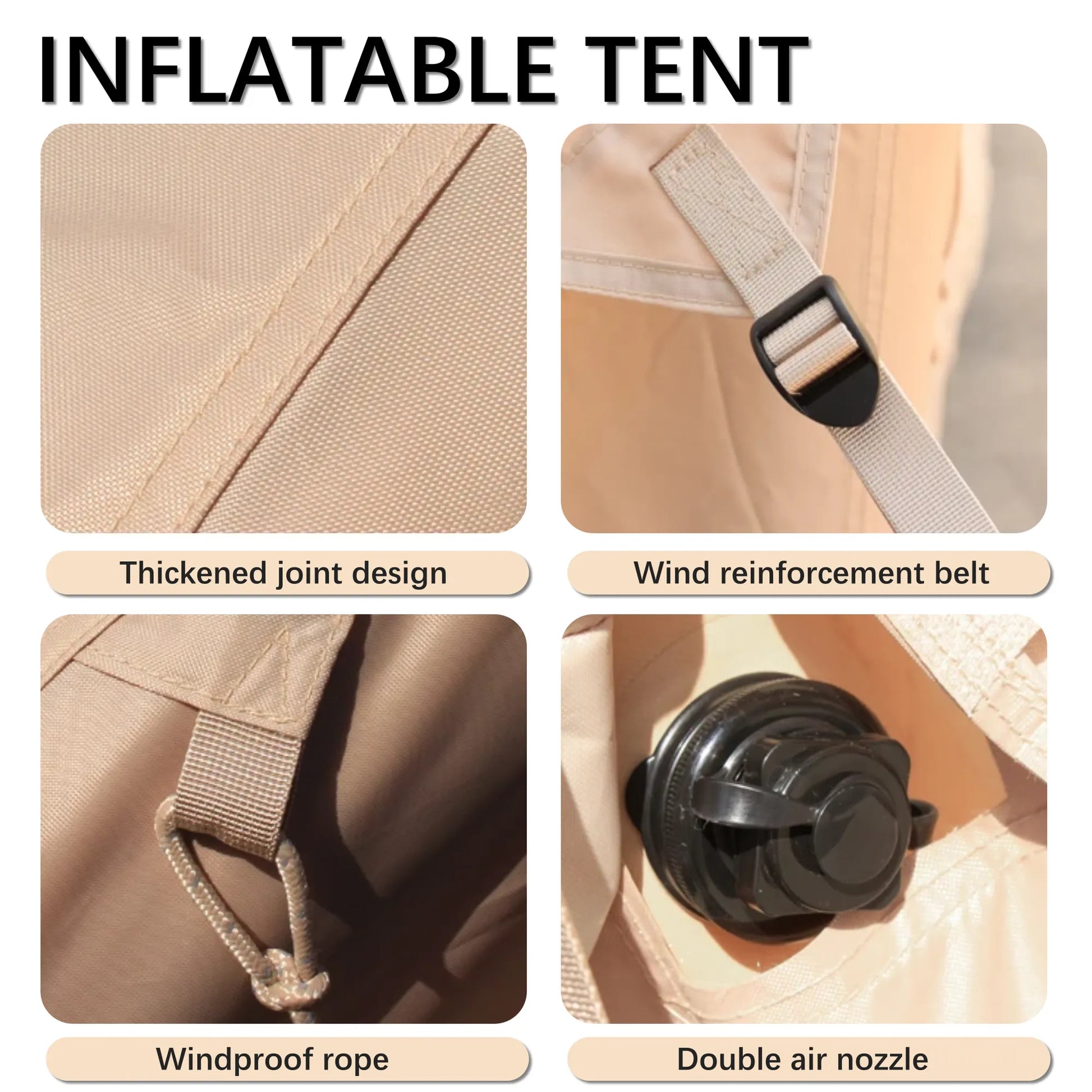 Inflatable Glamping Tent for 4-6 People, Waterproof Luxury Outdoor Tent with Pump, Khaki 410D Oxford Fabric, 118'x78.7'x78.7' – view 7
