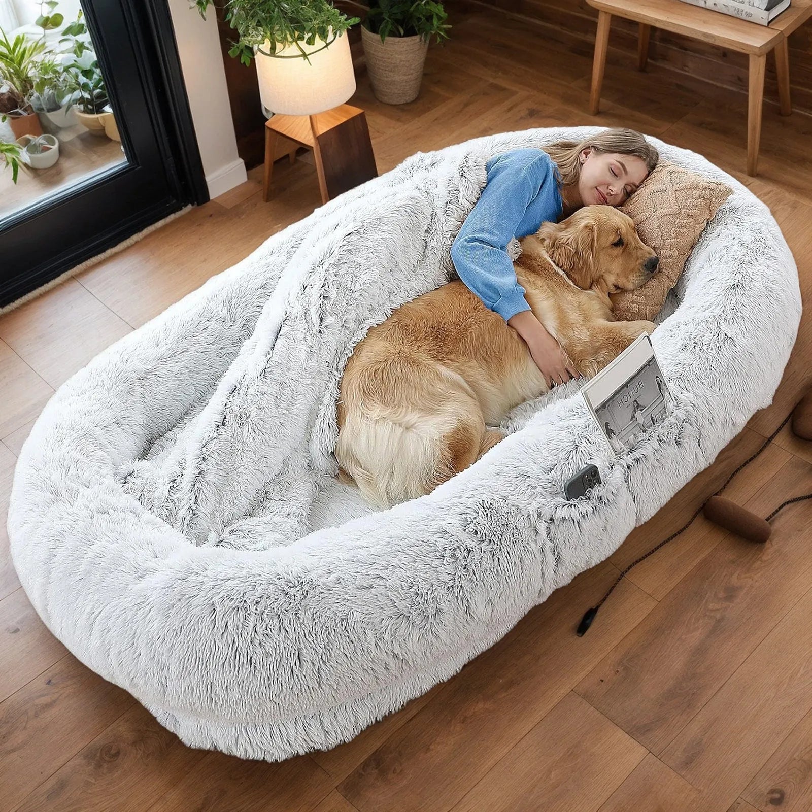 Human Dog Bed, Washable Faux Fur Dog Bed for People Doze Off, Napping Orthopedic Dog Bed,71''x45''x14'' Size Fits You and Pets (Grey) - Blankets and – view 7